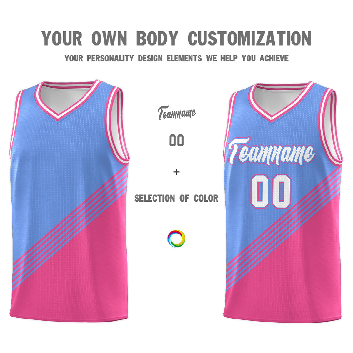 Custom Light Blue Pink White Diagonal Stripes Color Block Sets Basketball Jersey | For Men,For Youth,Sublimation Printed,Perfect for Training,Perfect for Teams | KXKSHOP