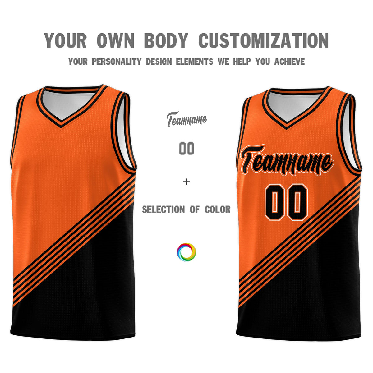 Custom Orange Black Diagonal Stripes Color Block Sets Basketball Jersey | For Men,For Youth,Sublimation Printed,Perfect for Training,Perfect for Teams | KXKSHOP