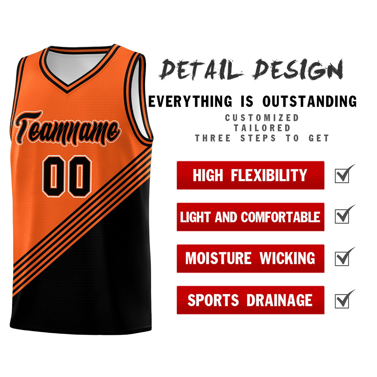 Custom Orange Black Diagonal Stripes Color Block Sets Basketball Jersey | For Men,For Youth,Sublimation Printed,Perfect for Training,Perfect for Teams | KXKSHOP