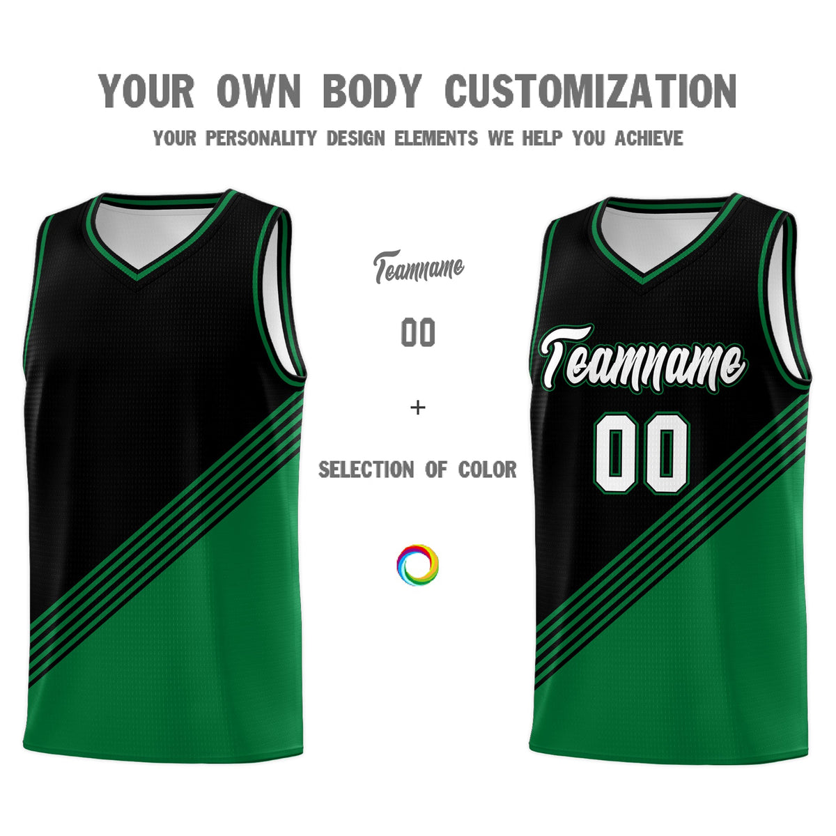 Custom Black Kelly Green Diagonal Stripes Color Block Sets Basketball Jersey | For Men,For Youth,Sublimation Printed,Perfect for Training,Perfect for Teams | KXKSHOP