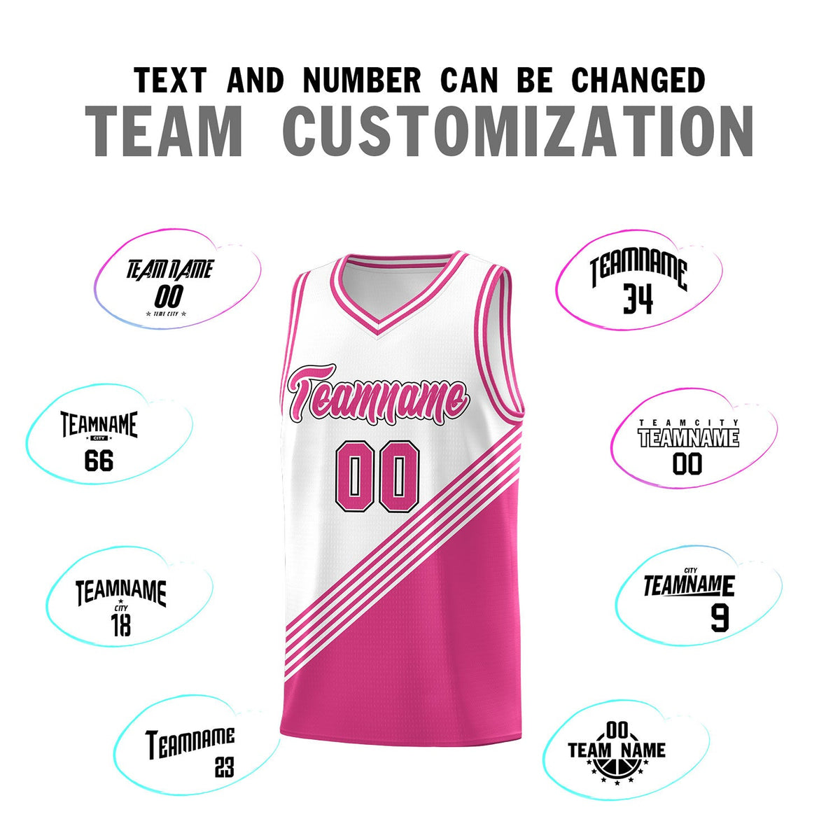 Custom White Pink Diagonal Stripes Color Block Sets Basketball Jersey | For Men,For Youth,Sublimation Printed,Perfect for Training,Perfect for Teams | KXKSHOP