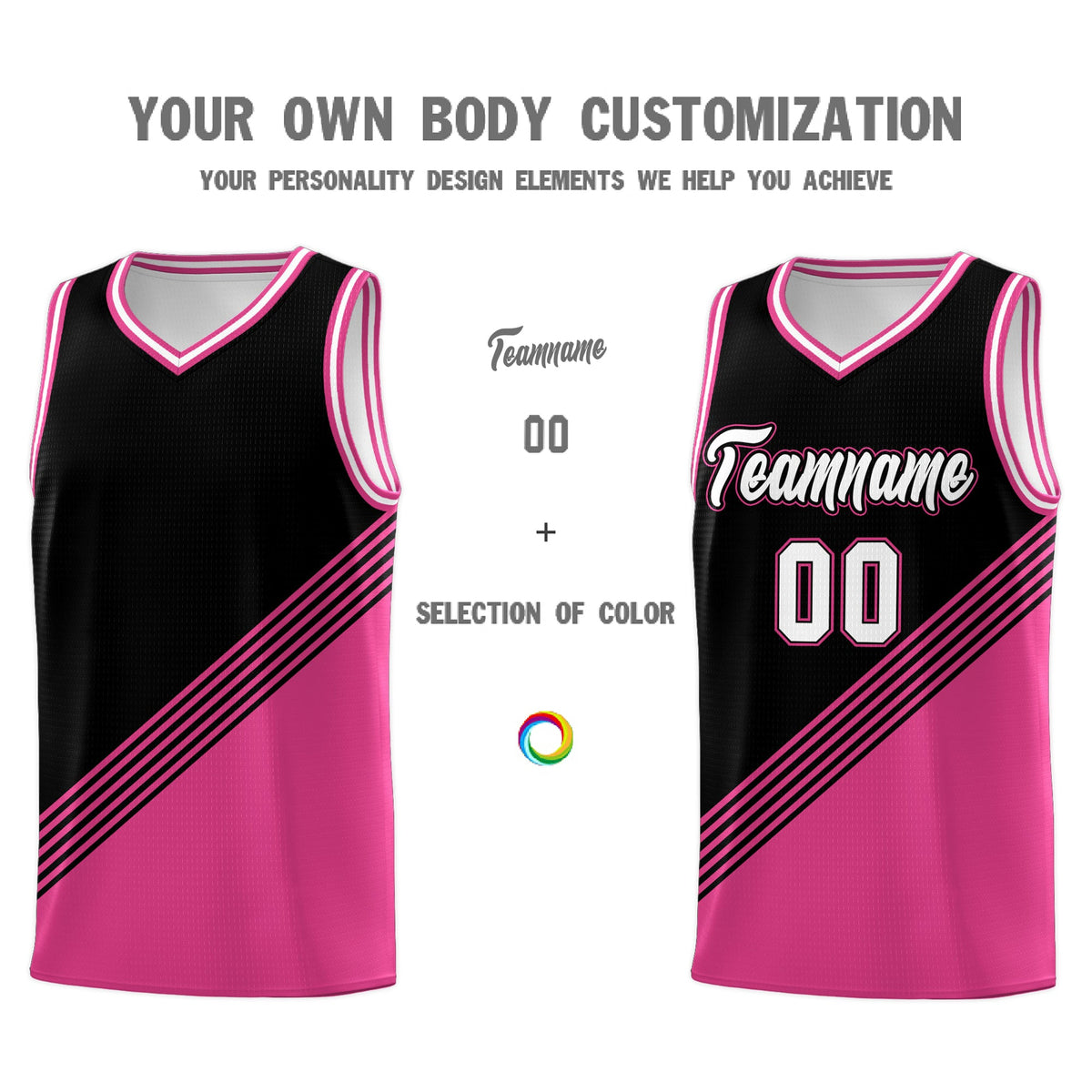 Custom Black Pink White Diagonal Stripes Color Block Sets Basketball Jersey | For Men,For Youth,Sublimation Printed,Perfect for Training,Perfect for Teams | KXKSHOP