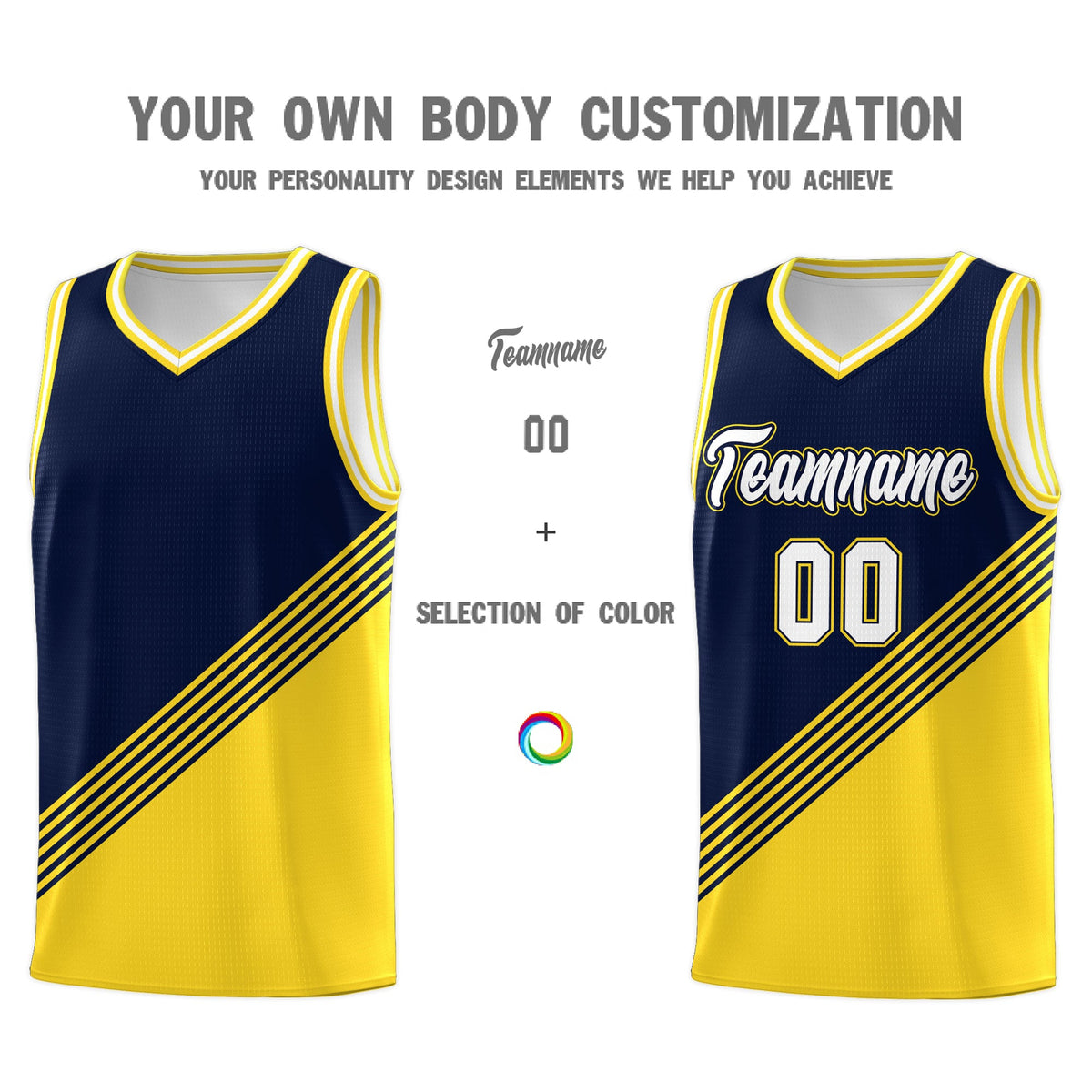 Custom Navy Gold White Diagonal Stripes Color Block Sets Basketball Jersey | For Men,For Youth,Sublimation Printed,Perfect for Training,Perfect for Teams | KXKSHOP