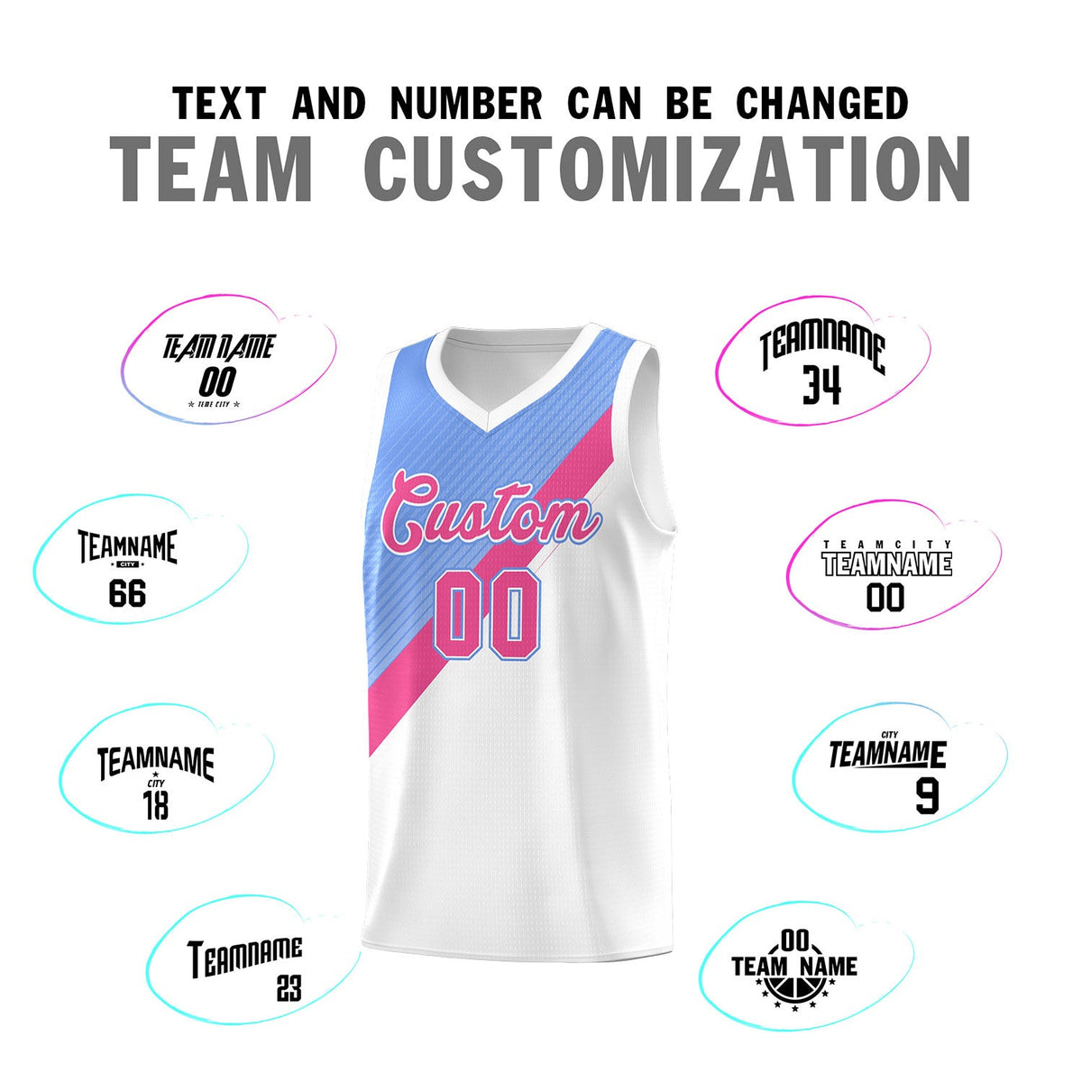 Custom Light Blue Pink White Diagonal Stripes Color Block Sets Basketball Jersey | For Men,Perfect for Teams,Perfect for Coaches,Sublimation Printed,For Kid,For Youth | KXKSHOP