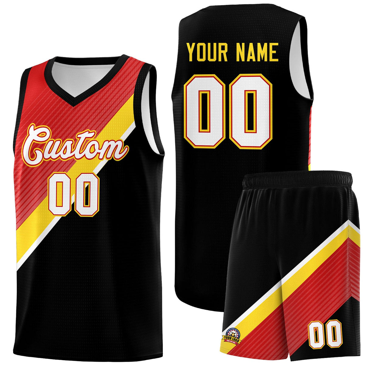 Custom Red Black Diagonal Stripes Color Block Sets Basketball Jersey | For Men,Perfect for Teams,Perfect for Coaches,Sublimation Printed,For Kid,For Youth | KXKSHOP