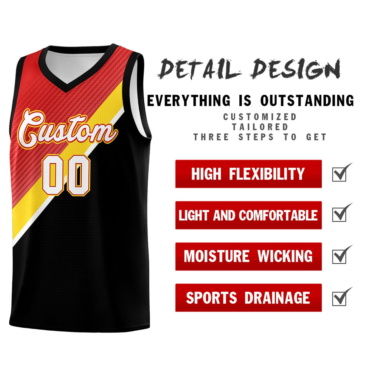 Custom Red Black Diagonal Stripes Color Block Sets Basketball Jersey | For Men,Perfect for Teams,Perfect for Coaches,Sublimation Printed,For Kid,For Youth | KXKSHOP