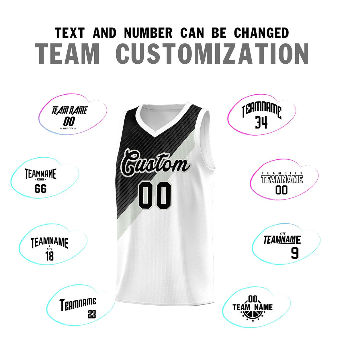 Custom White Black Gray Diagonal Stripes Color Block Sets Basketball Jersey | For Men,Perfect for Teams,Perfect for Coaches,Sublimation Printed,For Kid,For Youth | KXKSHOP