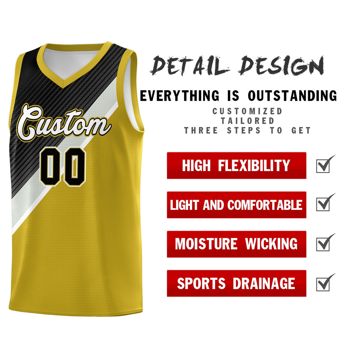 Custom Old Gold Black Gray Diagonal Stripes Color Block Sets Basketball Jersey | For Men,Perfect for Teams,Perfect for Coaches,Sublimation Printed,For Kid,For Youth | KXKSHOP