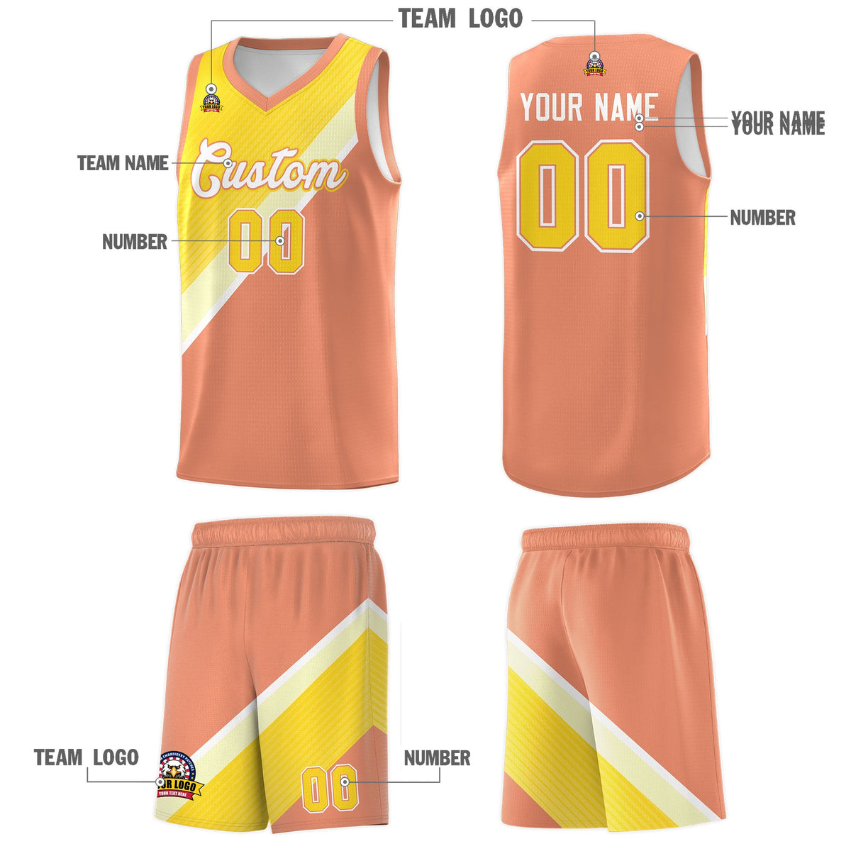 Custom Light Orange Diagonal Stripes Color Block Sets Basketball Jersey | For Men,Perfect for Teams,Perfect for Coaches,Sublimation Printed,For Kid,For Youth | KXKSHOP
