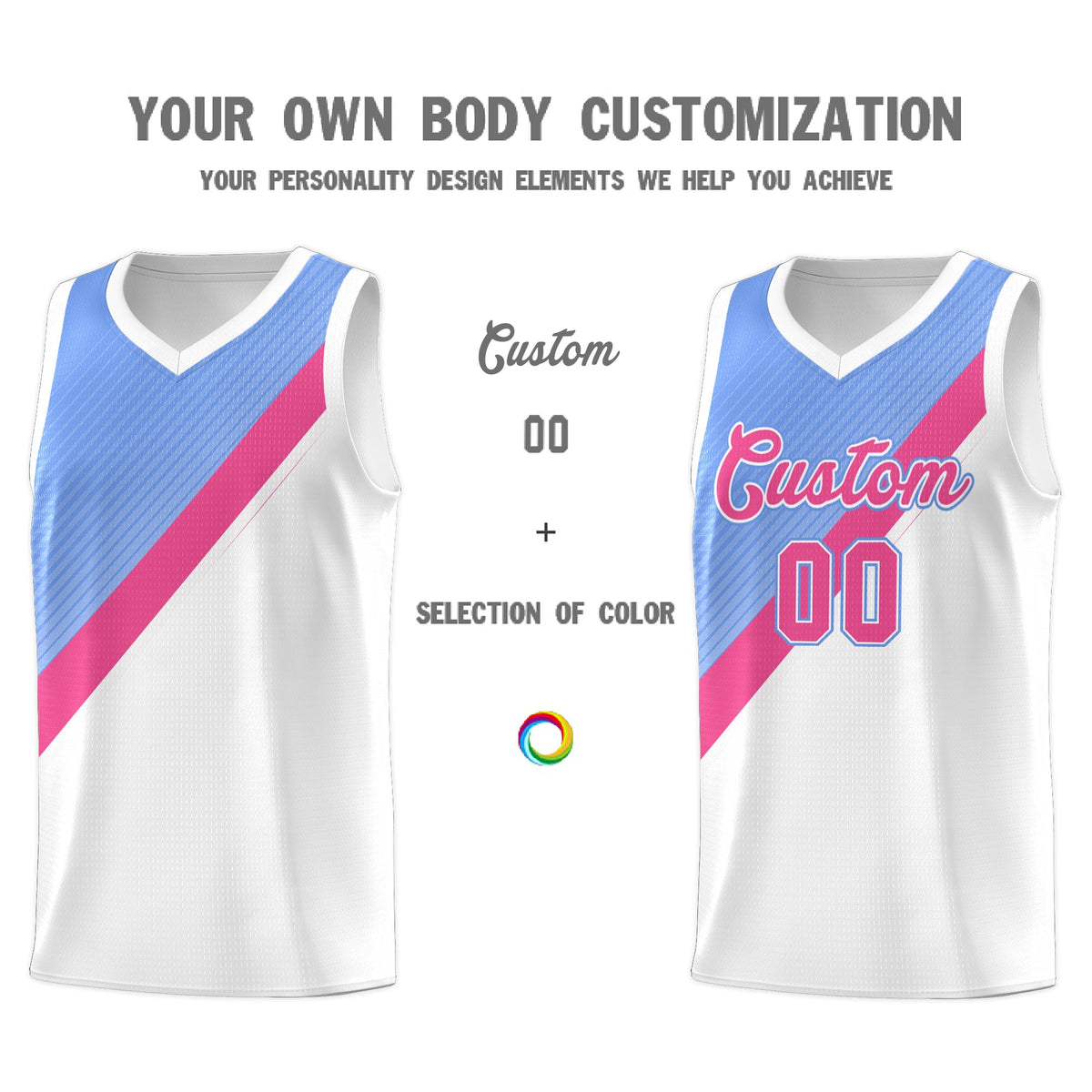 Custom Light Blue Pink White Diagonal Stripes Color Block Sets Basketball Jersey | For Men,Perfect for Teams,Perfect for Coaches,Sublimation Printed,For Kid,For Youth | KXKSHOP