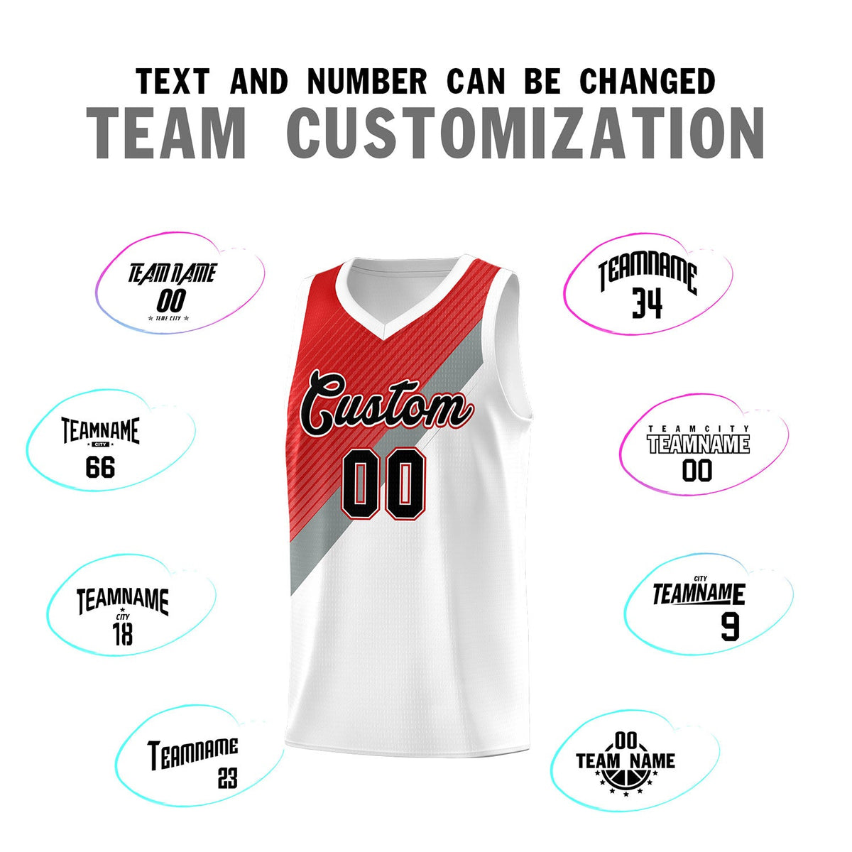 Custom Red Silver Gray White Diagonal Stripes Color Block Sets Basketball Jersey | For Men,Perfect for Teams,Perfect for Coaches,Sublimation Printed,For Kid,For Youth | KXKSHOP