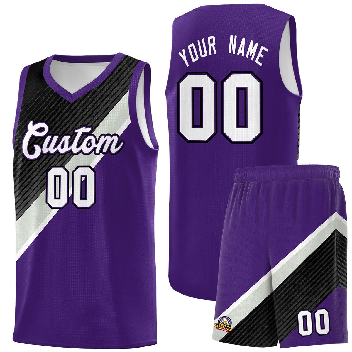 Custom Purple Black Gray Diagonal Stripes Color Block Sets Basketball Jersey | For Men,Perfect for Teams,Perfect for Coaches,Sublimation Printed,For Kid,For Youth | KXKSHOP