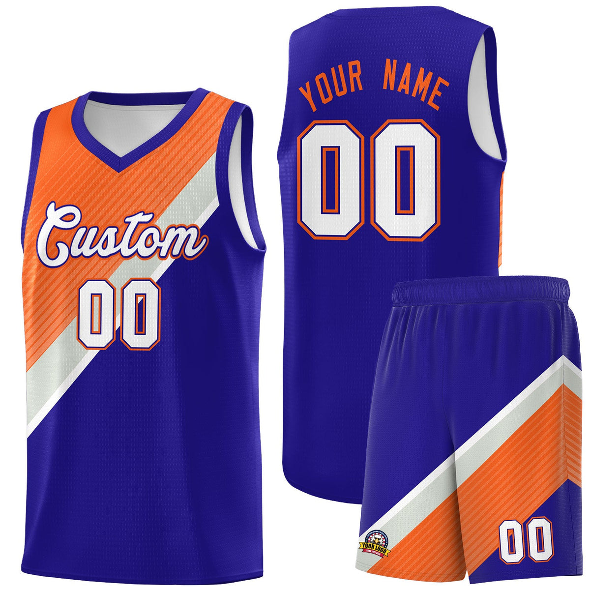 Custom Royal Orange Gray Diagonal Stripes Color Block Sets Basketball Jersey | For Men,Perfect for Teams,Perfect for Coaches,Sublimation Printed,For Kid,For Youth | KXKSHOP