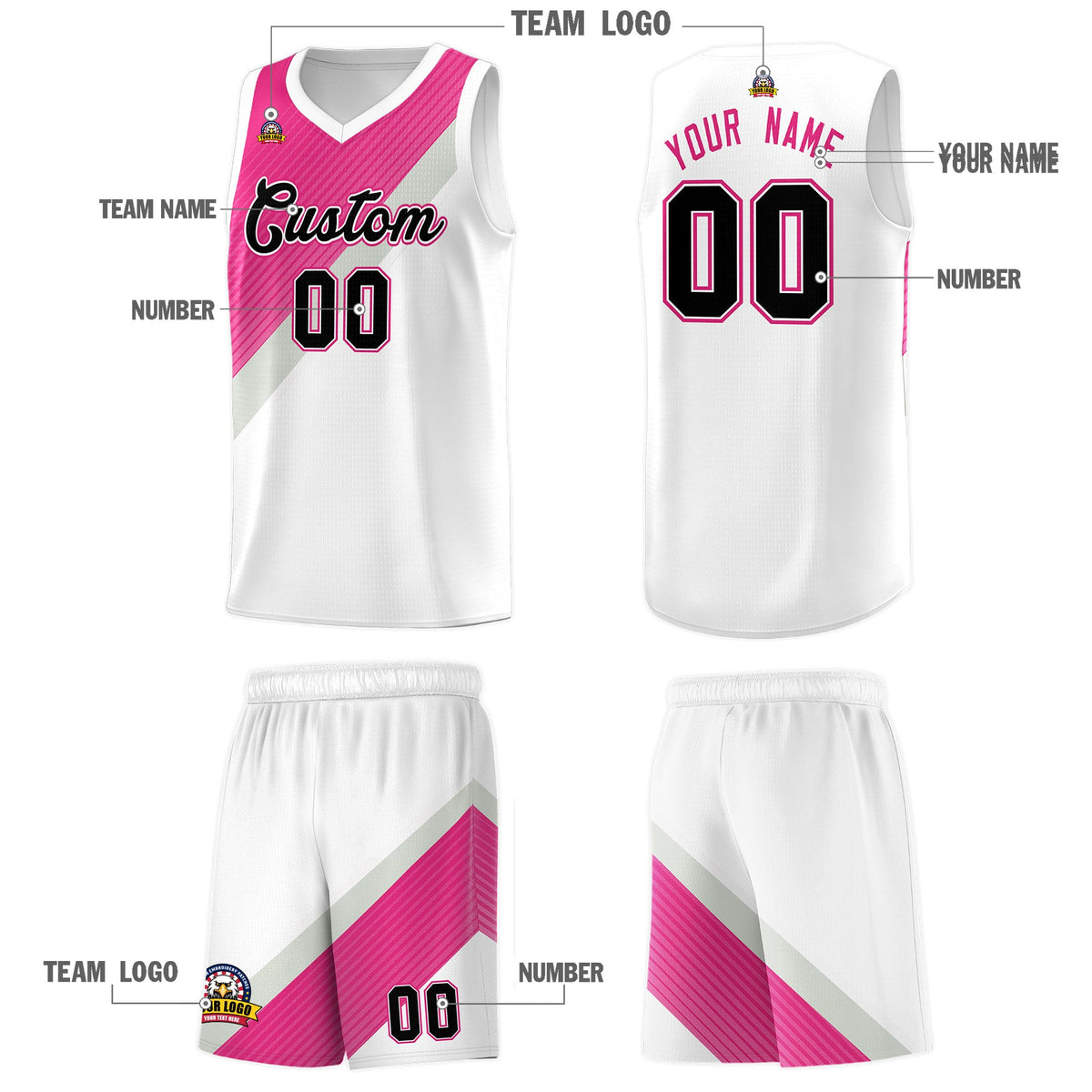 Custom White Sky Blue Gray Diagonal Stripes Color Block Sets Basketball Jersey | For Men,Perfect for Teams,Perfect for Coaches,Sublimation Printed,For Kid,For Youth | KXKSHOP