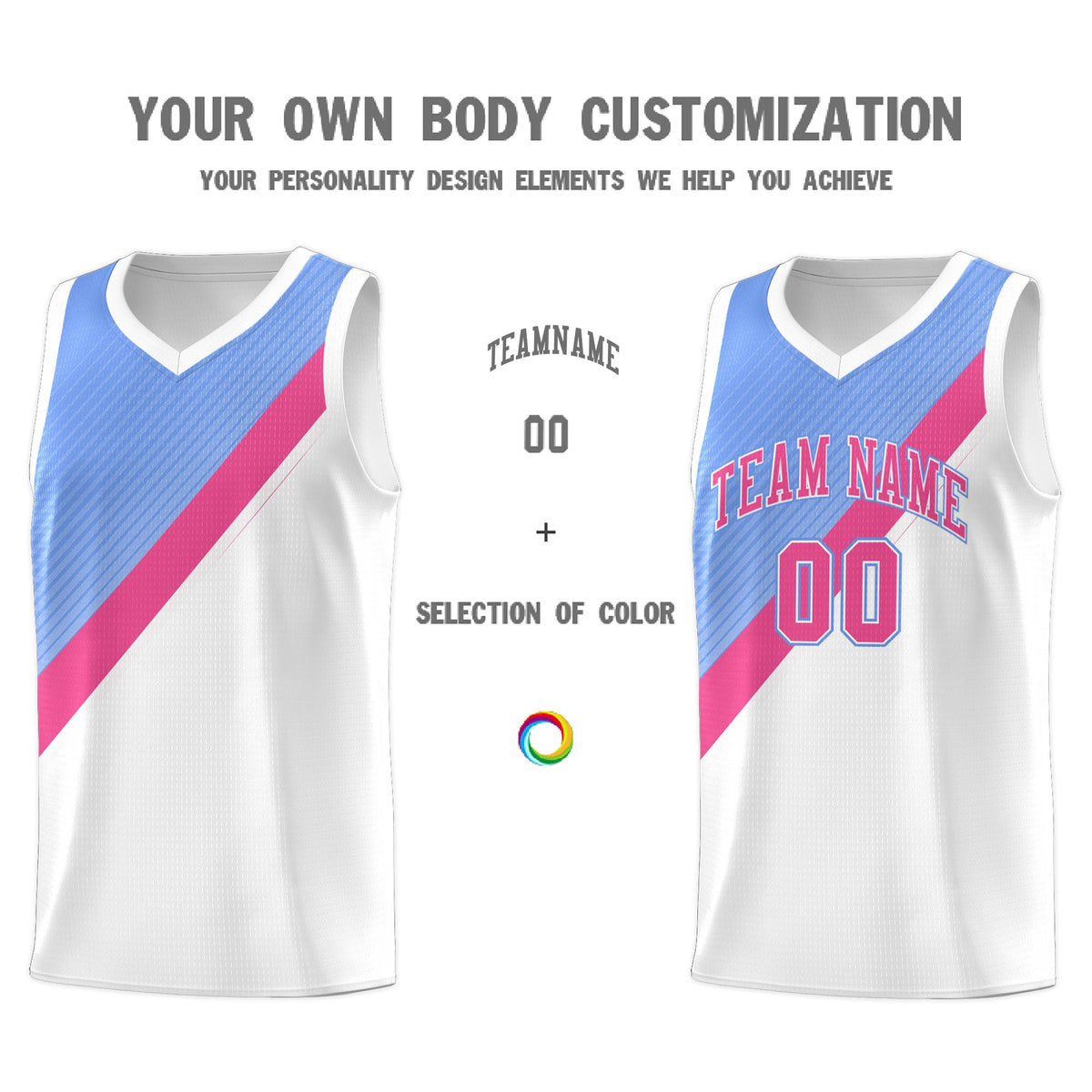 Custom Light Blue Pink White Diagonal Stripes Color Block Sets Basketball Jersey | For Men,Perfect for Teams,Perfect for Coaches,Sublimation Printed,For Kid,For Youth | KXKSHOP