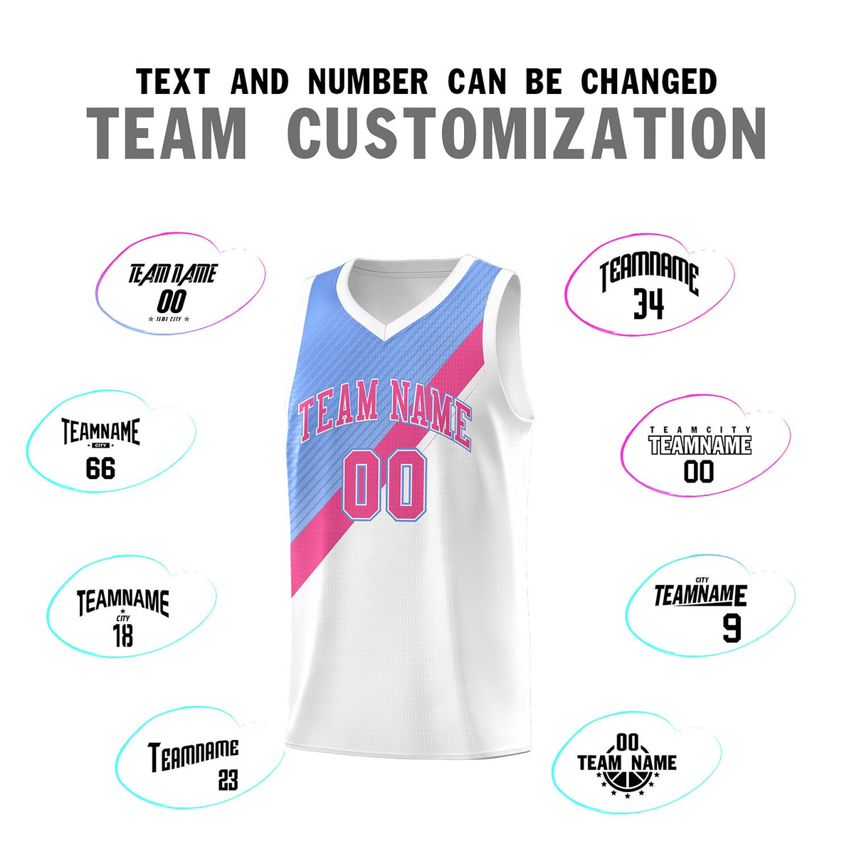 Custom Light Blue Pink White Diagonal Stripes Color Block Sets Basketball Jersey | For Men,Perfect for Teams,Perfect for Coaches,Sublimation Printed,For Kid,For Youth | KXKSHOP