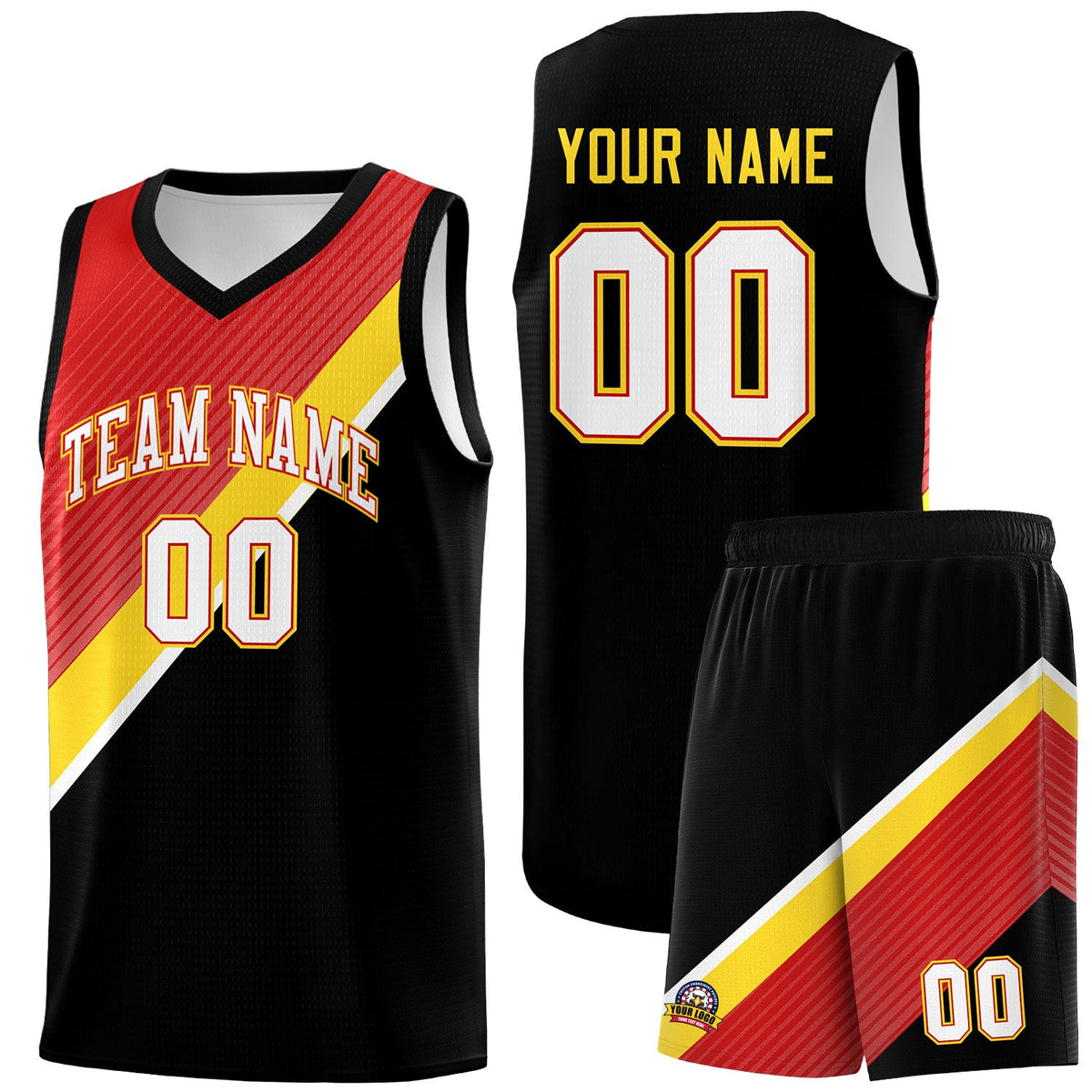 Custom Red Black Diagonal Stripes Color Block Sets Basketball Jersey | For Men,Perfect for Teams,Perfect for Coaches,Sublimation Printed,For Kid,For Youth | KXKSHOP