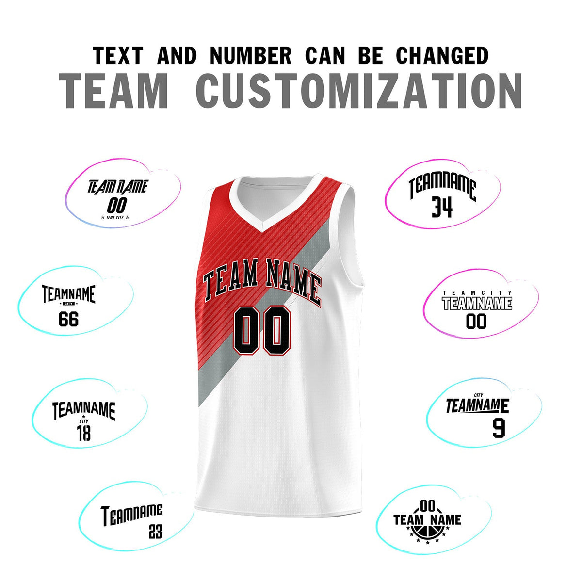 Custom Red Silver Gray White Diagonal Stripes Color Block Sets Basketball Jersey | For Men,Perfect for Teams,Perfect for Coaches,Sublimation Printed,For Kid,For Youth | KXKSHOP