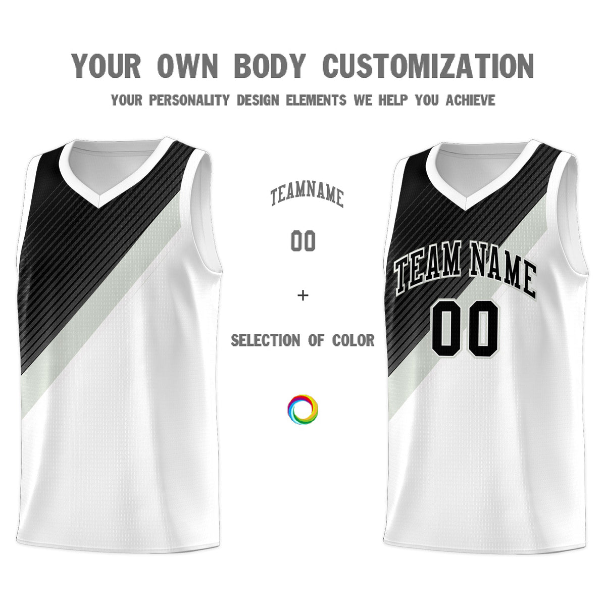 Custom White Black Gray Diagonal Stripes Color Block Sets Basketball Jersey | For Men,Perfect for Teams,Perfect for Coaches,Sublimation Printed,For Kid,For Youth | KXKSHOP