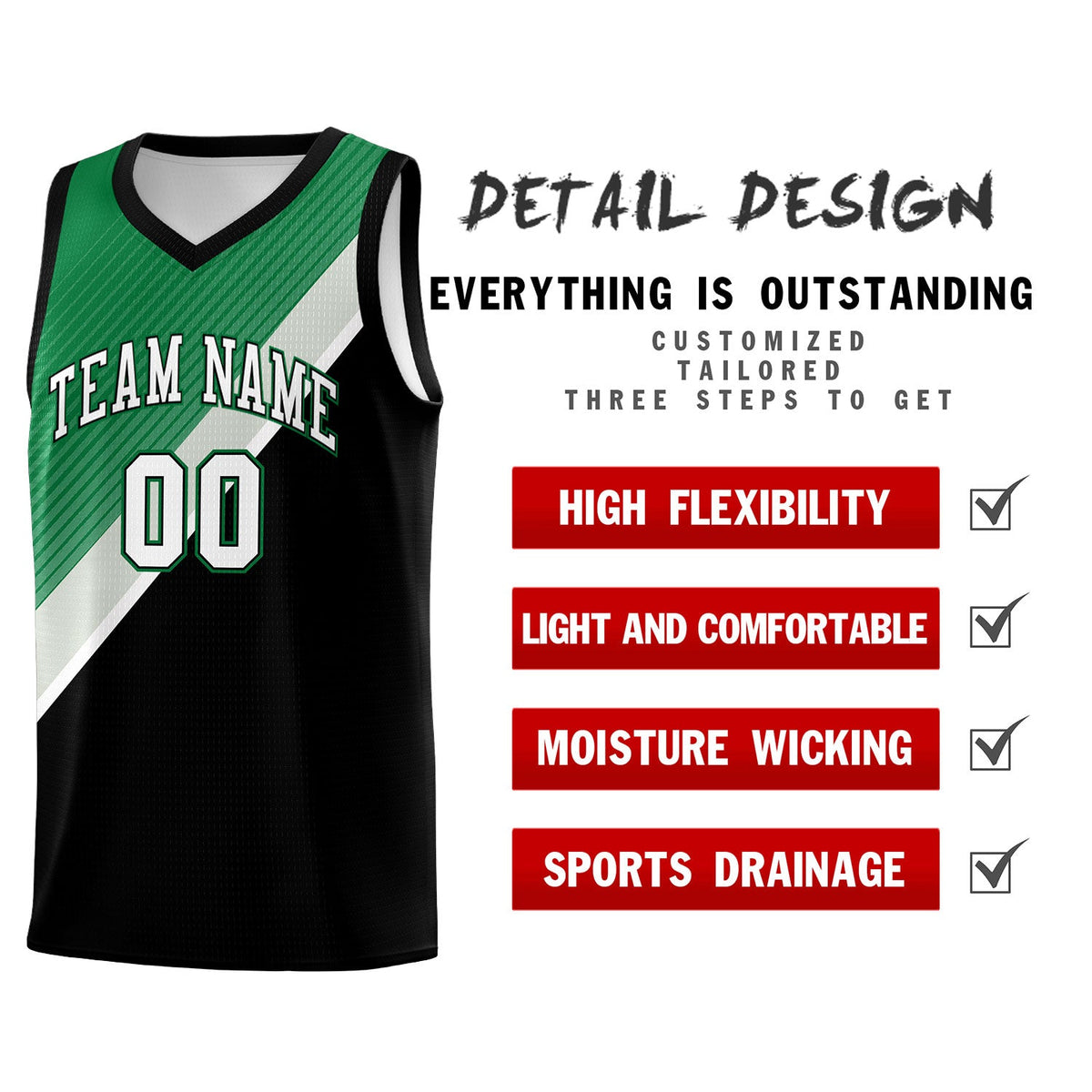 Custom Black Kelly Green Gray Diagonal Stripes Color Block Sets Basketball Jersey | For Men,Perfect for Teams,Perfect for Coaches,Sublimation Printed,For Kid,For Youth | KXKSHOP