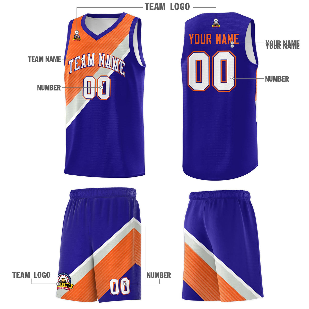 Custom Royal Orange Gray Diagonal Stripes Color Block Sets Basketball Jersey | For Men,Perfect for Teams,Perfect for Coaches,Sublimation Printed,For Kid,For Youth | KXKSHOP