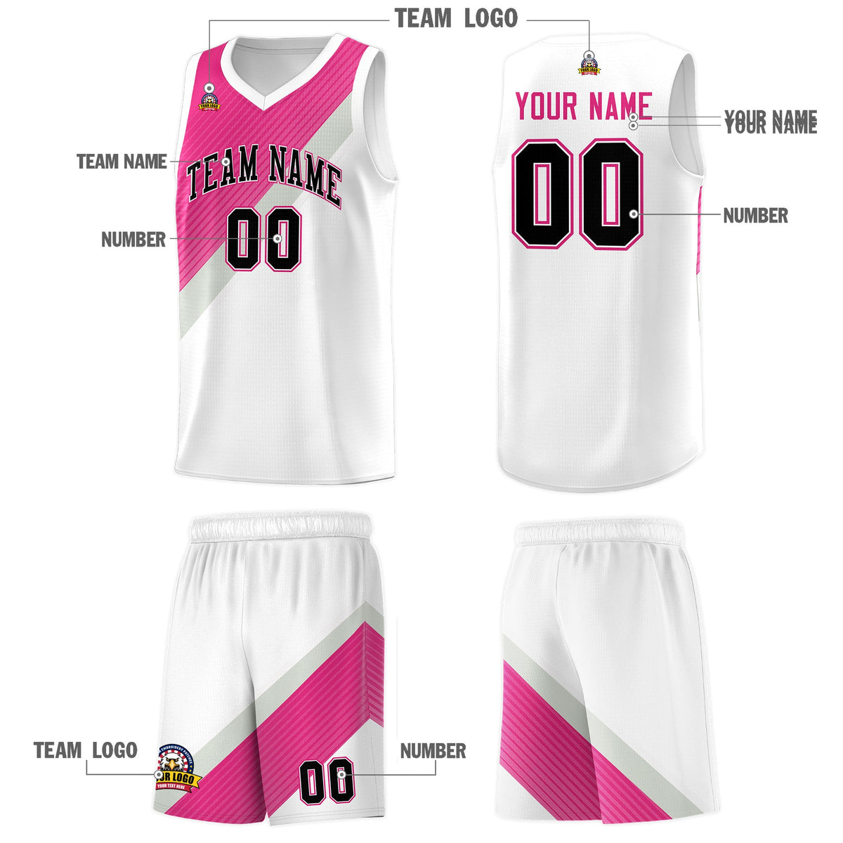 Custom White Sky Blue Gray Diagonal Stripes Color Block Sets Basketball Jersey | For Men,Perfect for Teams,Perfect for Coaches,Sublimation Printed,For Kid,For Youth | KXKSHOP