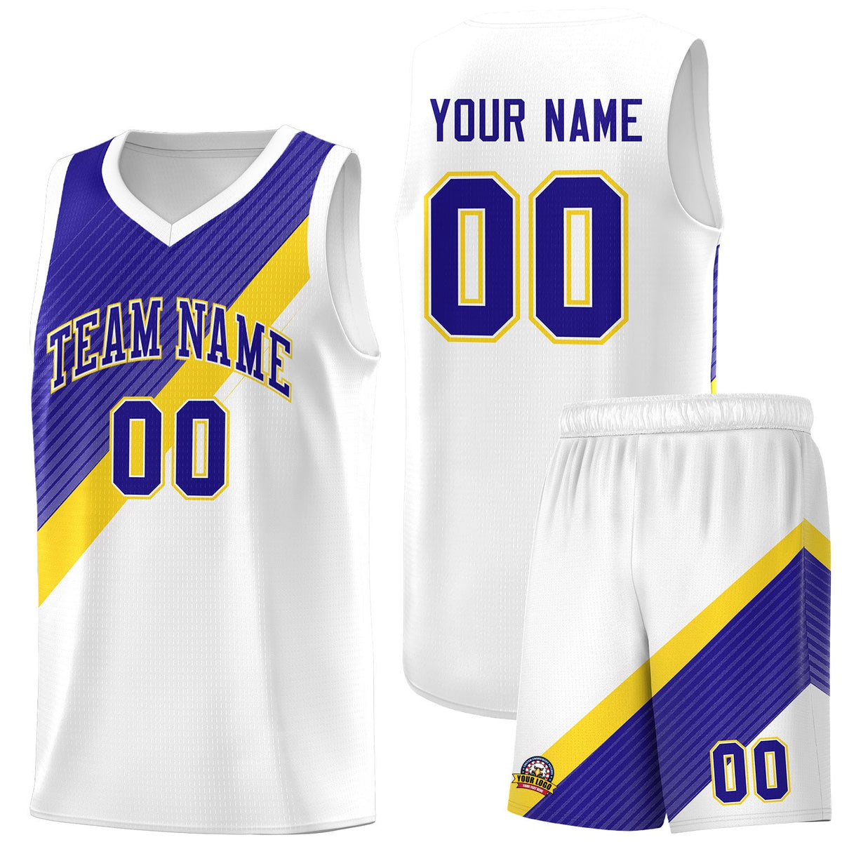 Custom White Royal Diagonal Stripes Color Block Sets Basketball Jersey | For Men,Perfect for Teams,Perfect for Coaches,Sublimation Printed,For Kid,For Youth | KXKSHOP