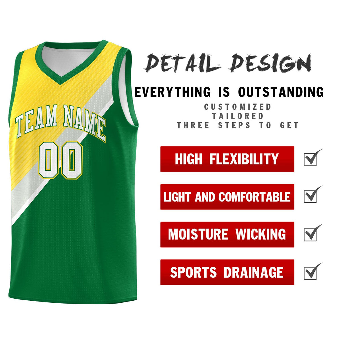 Custom Kelly Green Gray Diagonal Stripes Color Block Sets Basketball Jersey | For Men,Perfect for Teams,Perfect for Coaches,Sublimation Printed,For Kid,For Youth | KXKSHOP