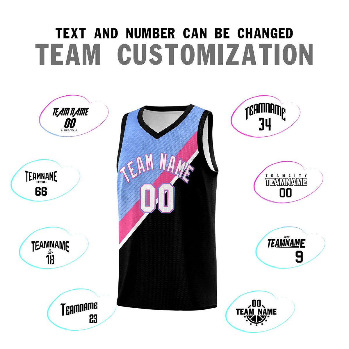 Custom Light Blue Pink Black Diagonal Stripes Color Block Sets Basketball Jersey | For Men,Perfect for Teams,Perfect for Coaches,Sublimation Printed,For Kid,For Youth | KXKSHOP
