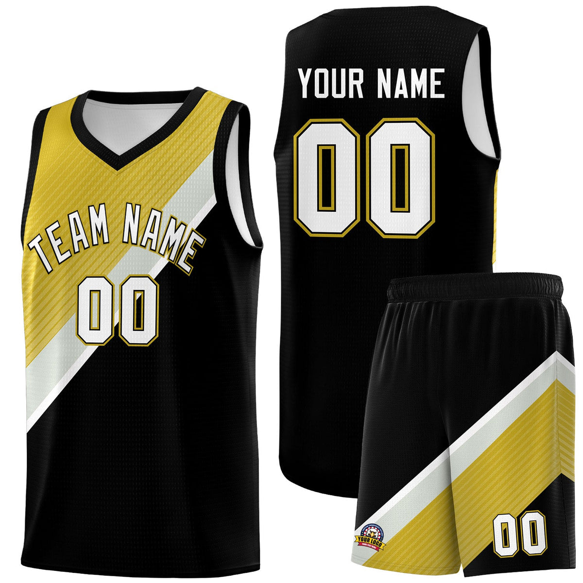 Custom Black Old Gold Gray Diagonal Stripes Color Block Sets Basketball Jersey | For Men,Perfect for Teams,Perfect for Coaches,Sublimation Printed,For Kid,For Youth | KXKSHOP
