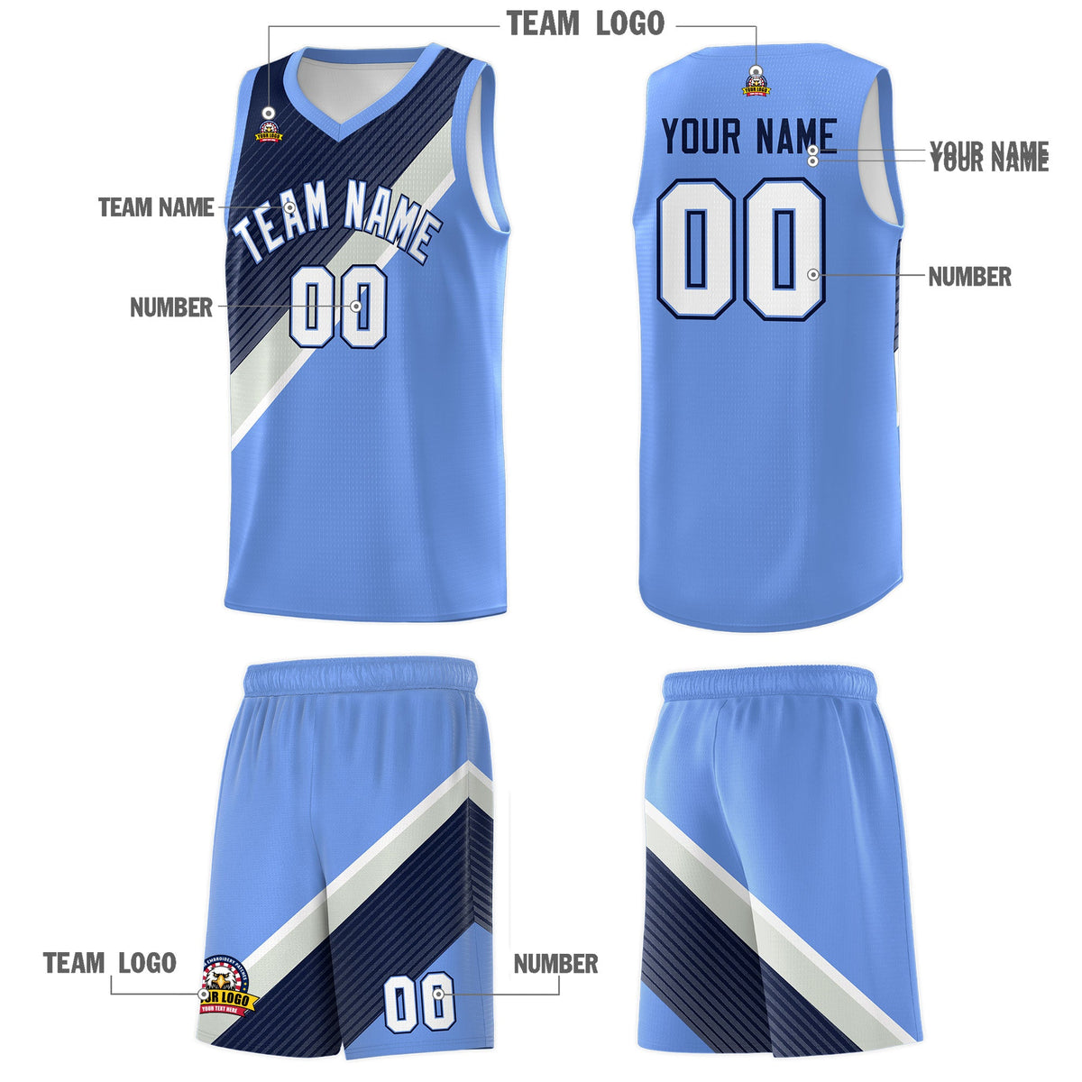 Custom Light Blue Navy Gray Diagonal Stripes Color Block Sets Basketball Jersey | For Men,Perfect for Teams,Perfect for Coaches,Sublimation Printed,For Kid,For Youth | KXKSHOP