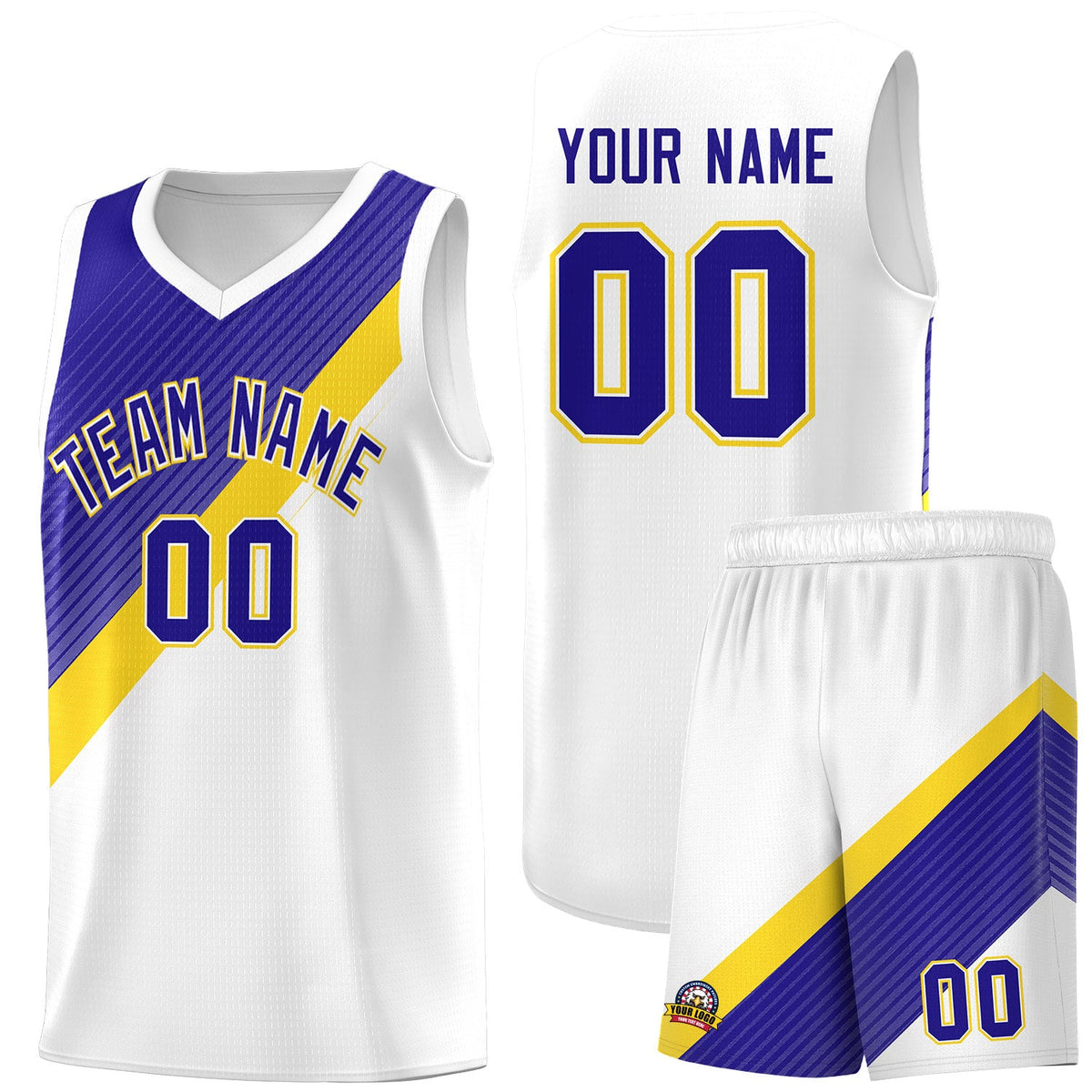 Custom White Royal Diagonal Stripes Color Block Sets Basketball Jersey | For Men,Perfect for Teams,Perfect for Coaches,Sublimation Printed,For Kid,For Youth | KXKSHOP
