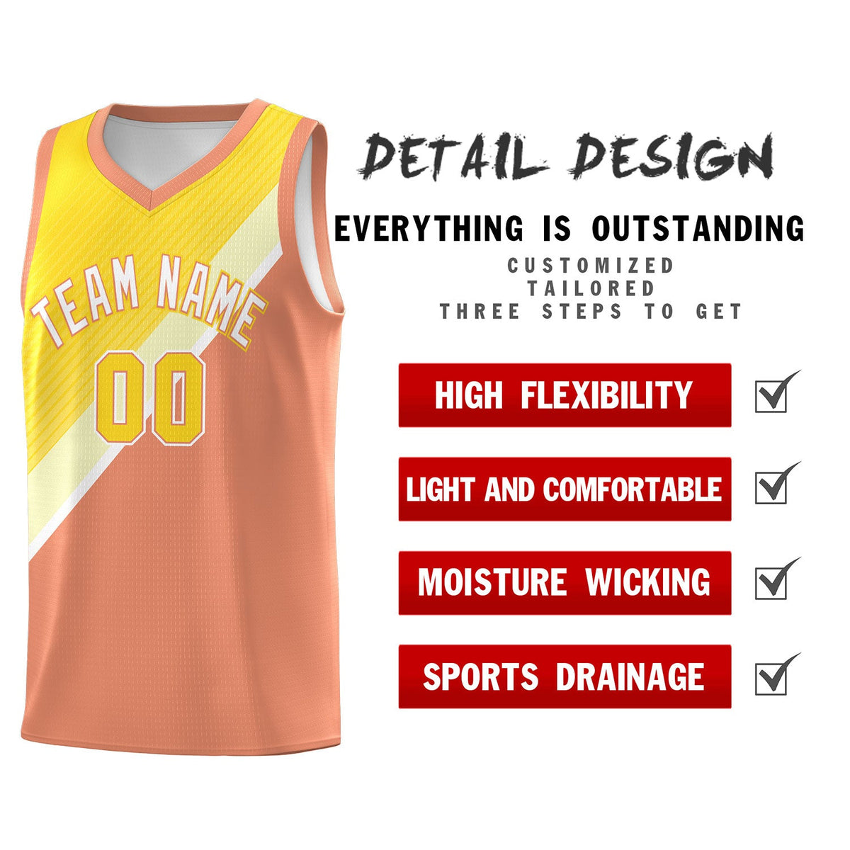 Custom Light Orange Diagonal Stripes Color Block Sets Basketball Jersey | For Men,Perfect for Teams,Perfect for Coaches,Sublimation Printed,For Kid,For Youth | KXKSHOP