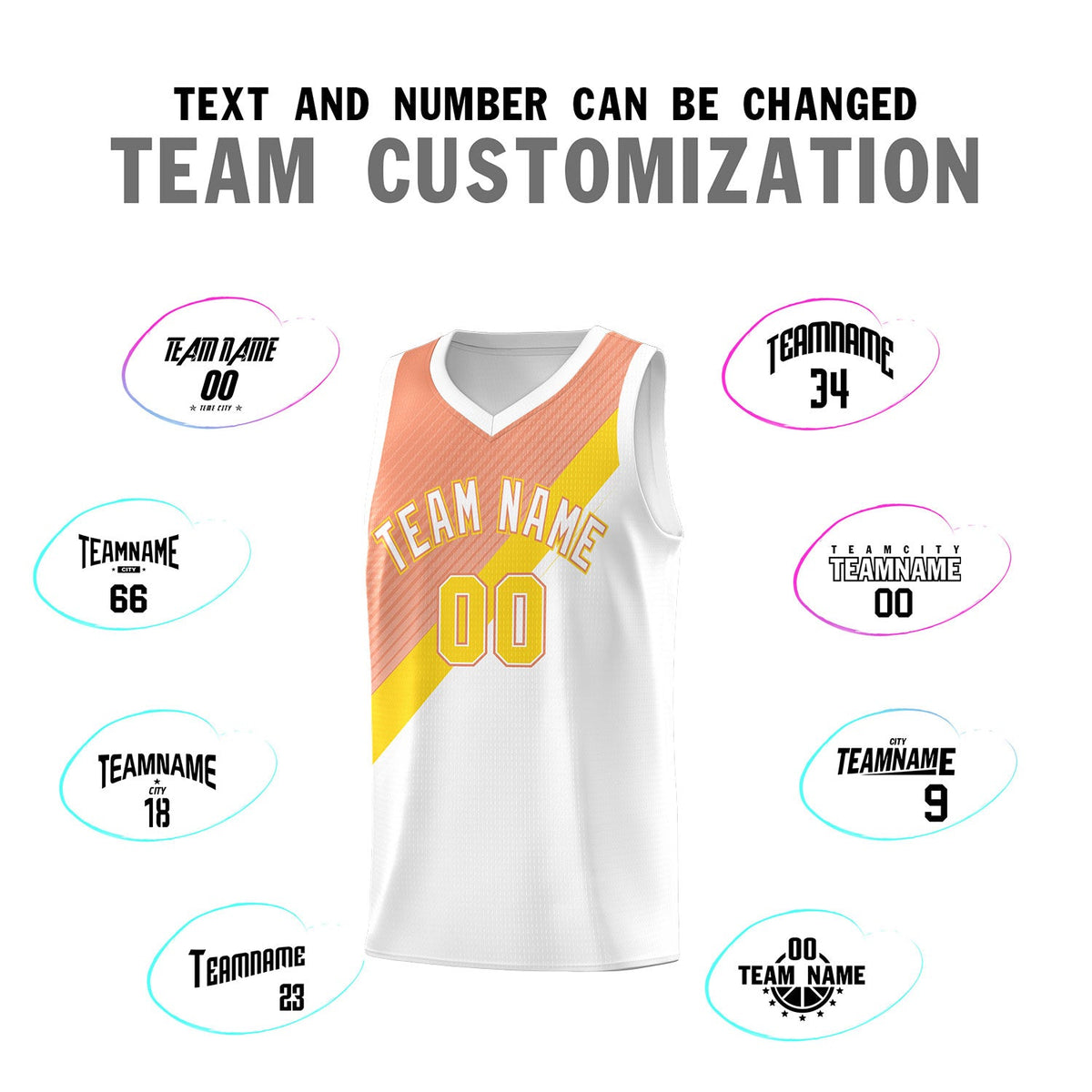 Custom White Light Orange Diagonal Stripes Color Block Sets Basketball Jersey | For Men,Perfect for Teams,Perfect for Coaches,Sublimation Printed,For Kid,For Youth | KXKSHOP