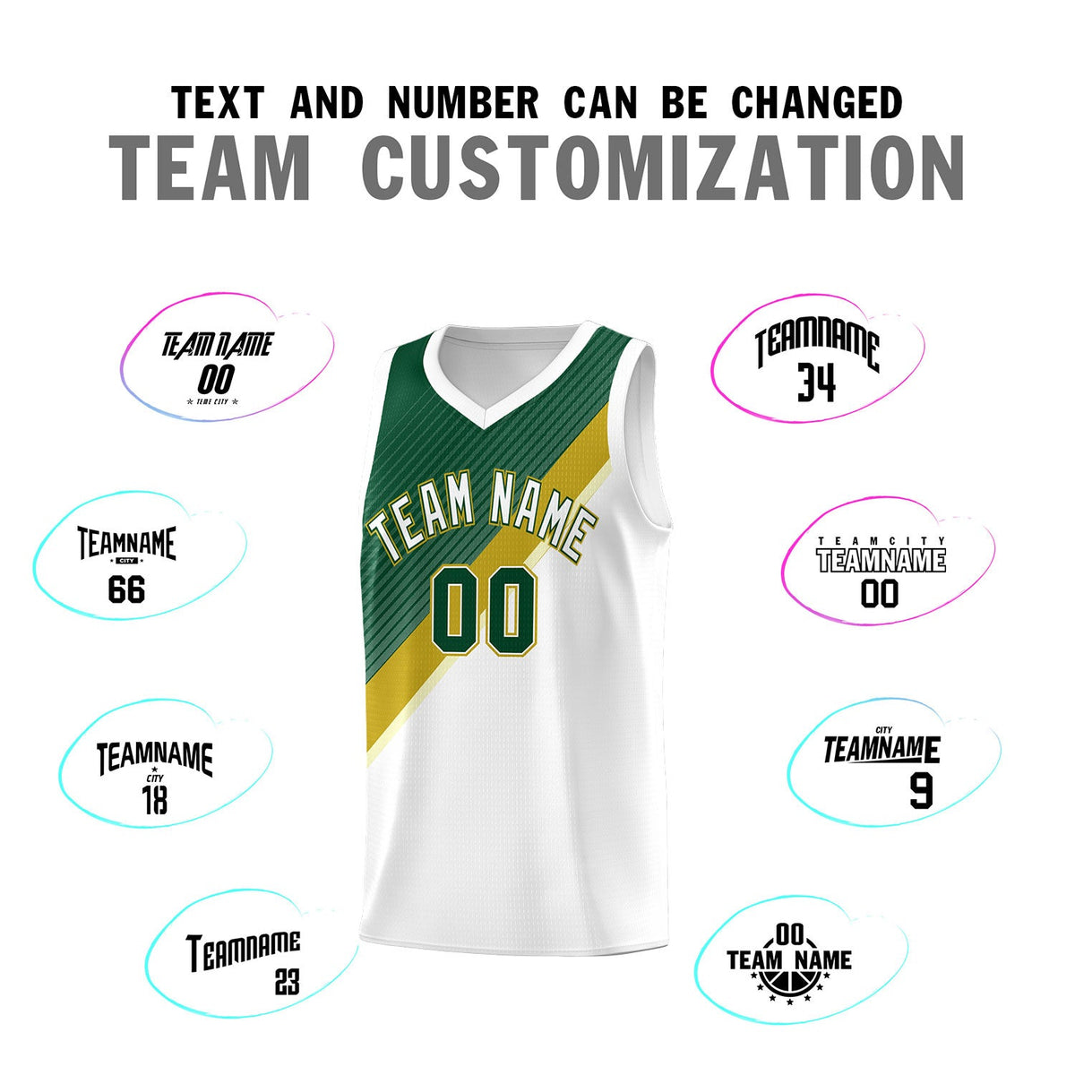 Custom White Hunter Green Old Gold Diagonal Stripes Color Block Sets Basketball Jersey | For Men,Perfect for Teams,Perfect for Coaches,Sublimation Printed,For Kid,For Youth | KXKSHOP