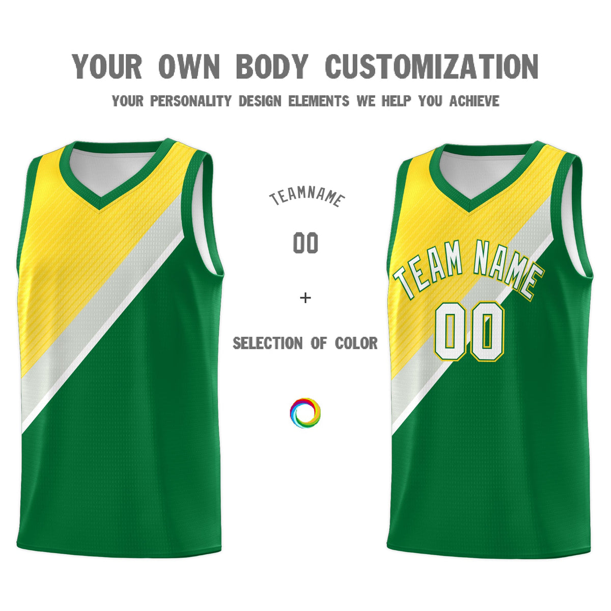 Custom Kelly Green Gray Diagonal Stripes Color Block Sets Basketball Jersey | For Men,Perfect for Teams,Perfect for Coaches,Sublimation Printed,For Kid,For Youth | KXKSHOP