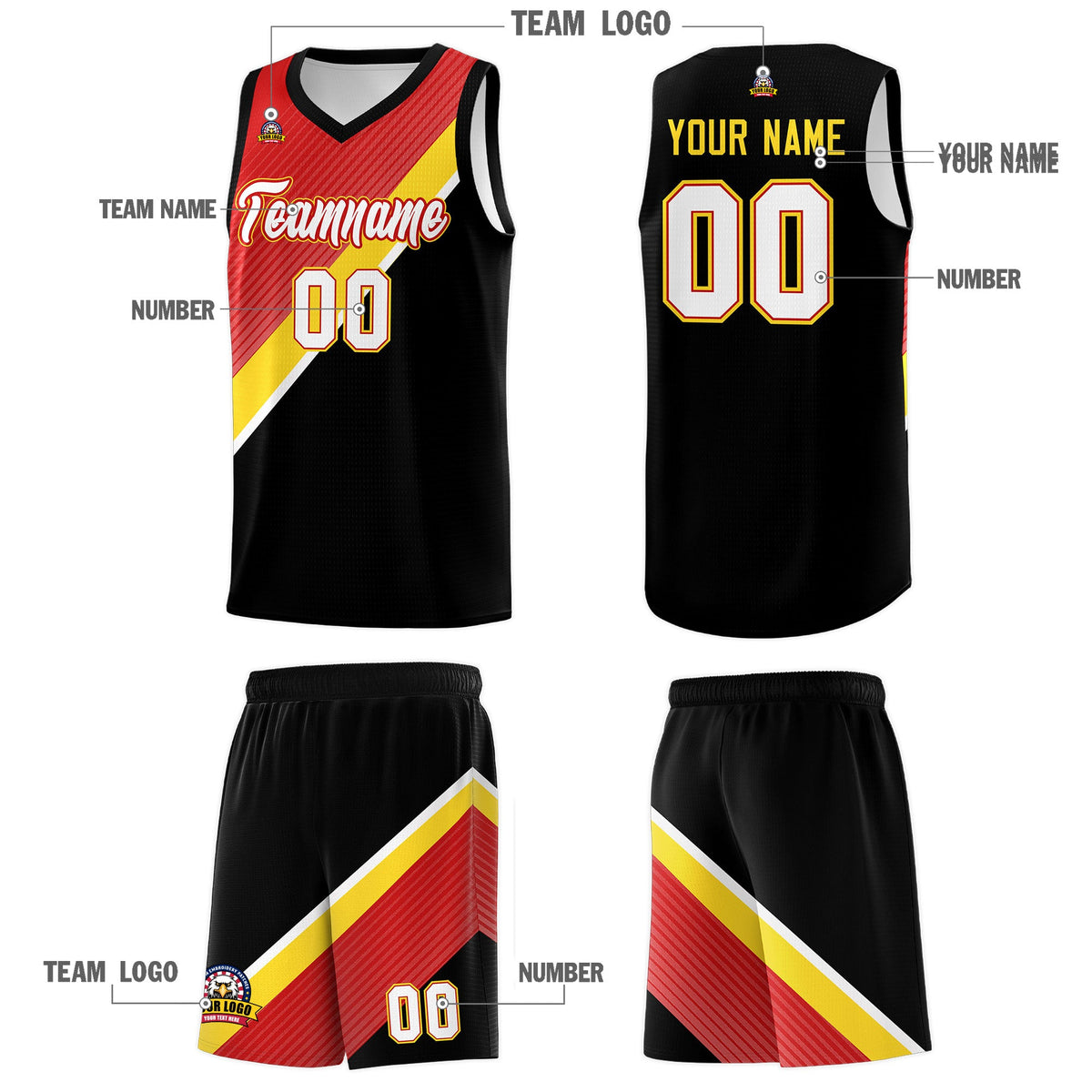 Custom Red Black Diagonal Stripes Color Block Sets Basketball Jersey | For Men,Perfect for Teams,Perfect for Coaches,Sublimation Printed,For Kid,For Youth | KXKSHOP