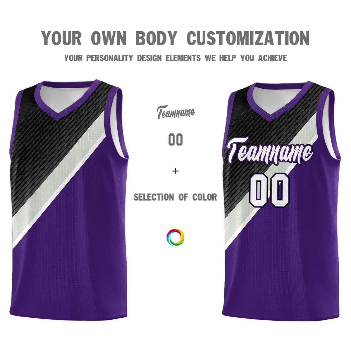 Custom Purple Black Gray Diagonal Stripes Color Block Sets Basketball Jersey | For Men,Perfect for Teams,Perfect for Coaches,Sublimation Printed,For Kid,For Youth | KXKSHOP