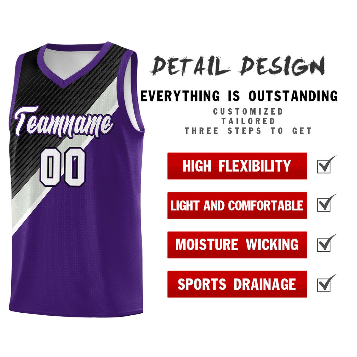 Custom Purple Black Gray Diagonal Stripes Color Block Sets Basketball Jersey | For Men,Perfect for Teams,Perfect for Coaches,Sublimation Printed,For Kid,For Youth | KXKSHOP
