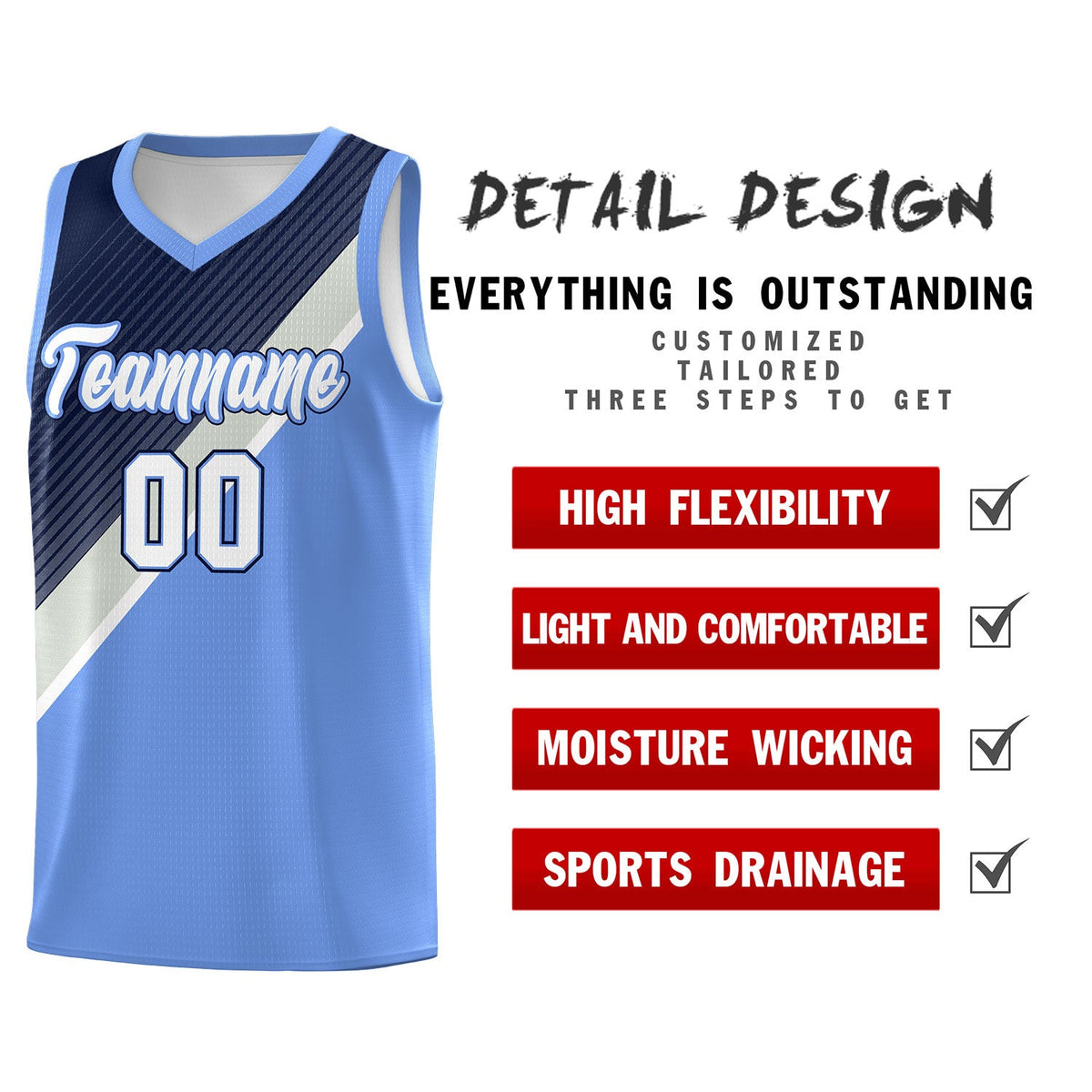 Custom Light Blue Navy Gray Diagonal Stripes Color Block Sets Basketball Jersey | For Men,Perfect for Teams,Perfect for Coaches,Sublimation Printed,For Kid,For Youth | KXKSHOP