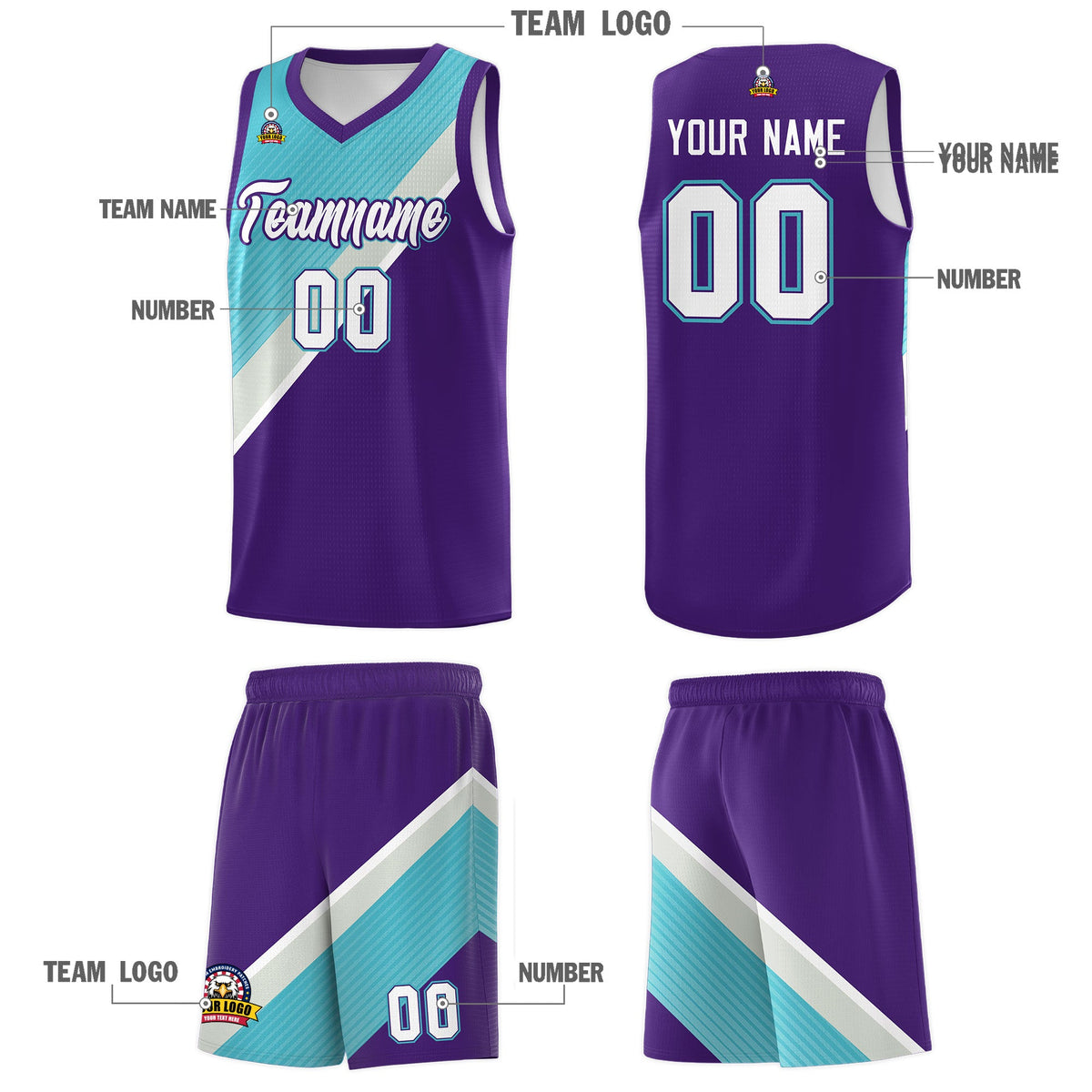 Custom Purple Sky Blue Gray Diagonal Stripes Color Block Sets Basketball Jersey | For Men,Perfect for Teams,Perfect for Coaches,Sublimation Printed,For Kid,For Youth | KXKSHOP