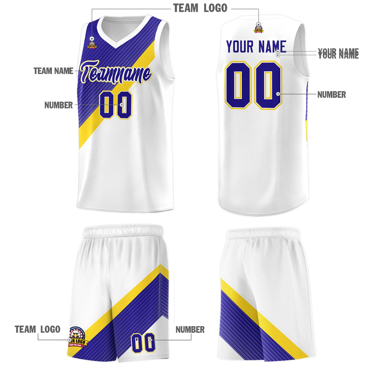 Custom White Royal Diagonal Stripes Color Block Sets Basketball Jersey | For Men,Perfect for Teams,Perfect for Coaches,Sublimation Printed,For Kid,For Youth | KXKSHOP