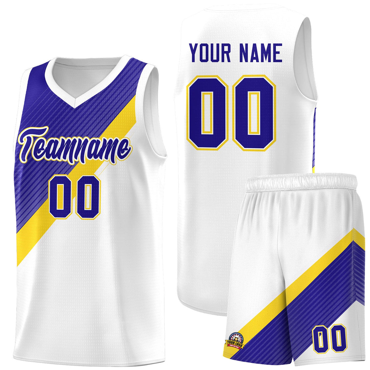 Custom White Royal Diagonal Stripes Color Block Sets Basketball Jersey | For Men,Perfect for Teams,Perfect for Coaches,Sublimation Printed,For Kid,For Youth | KXKSHOP