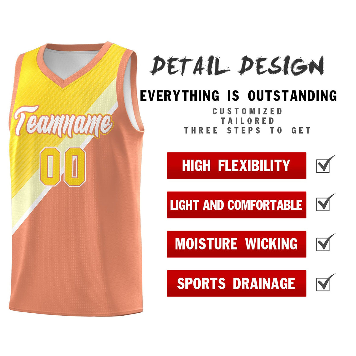 Custom Light Orange Diagonal Stripes Color Block Sets Basketball Jersey | For Men,Perfect for Teams,Perfect for Coaches,Sublimation Printed,For Kid,For Youth | KXKSHOP