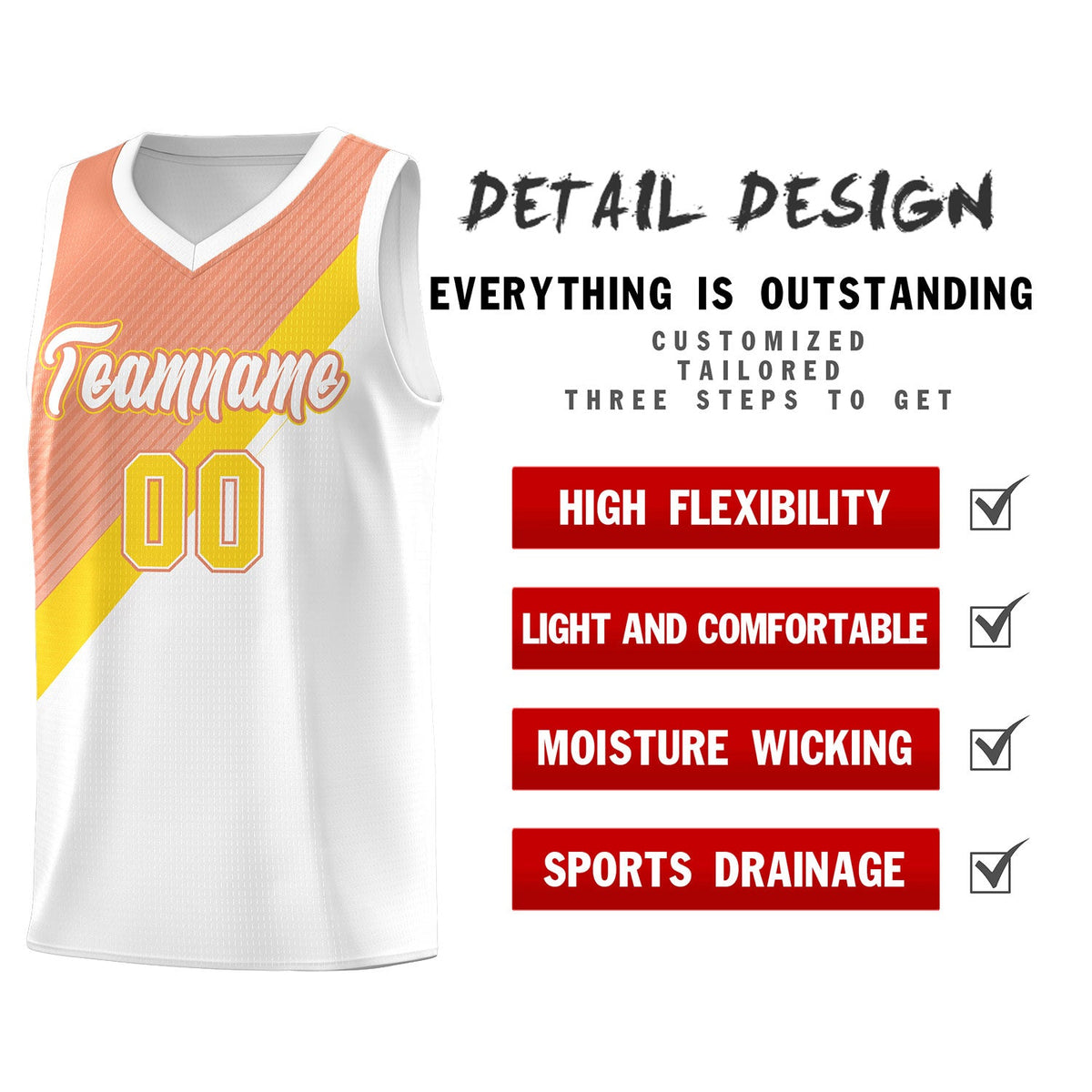 Custom White Light Orange Diagonal Stripes Color Block Sets Basketball Jersey | For Men,Perfect for Teams,Perfect for Coaches,Sublimation Printed,For Kid,For Youth | KXKSHOP