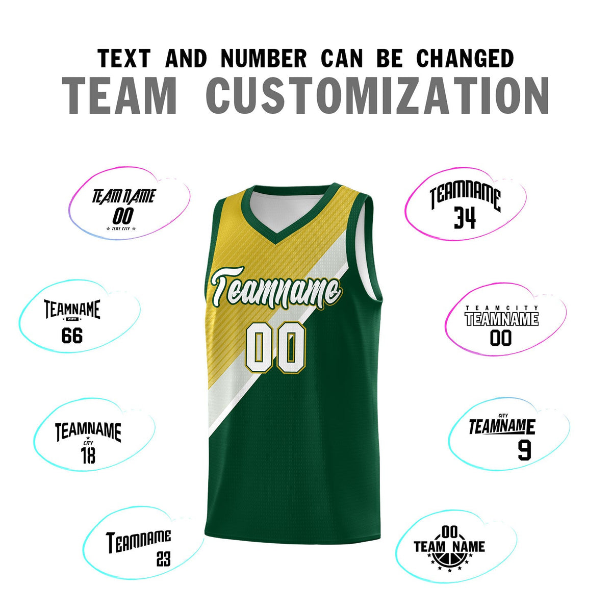 Custom Hunter Green Old Gold Gray Diagonal Stripes Color Block Sets Basketball Jersey | For Men,Perfect for Teams,Perfect for Coaches,Sublimation Printed,For Kid,For Youth | KXKSHOP