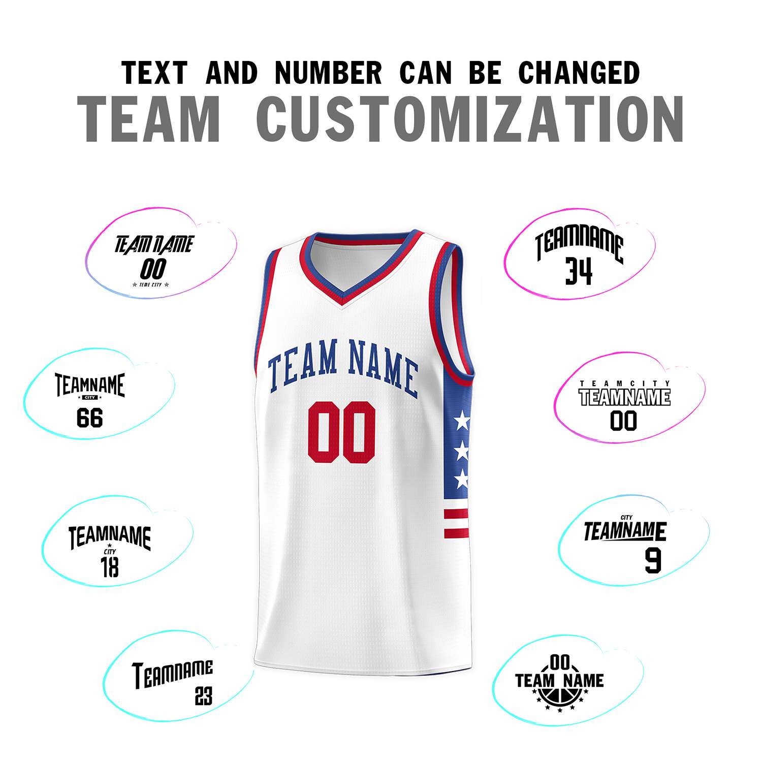Custom White Royal-Red Personalized Star Pattern Sports Uniform Basketball Jersey