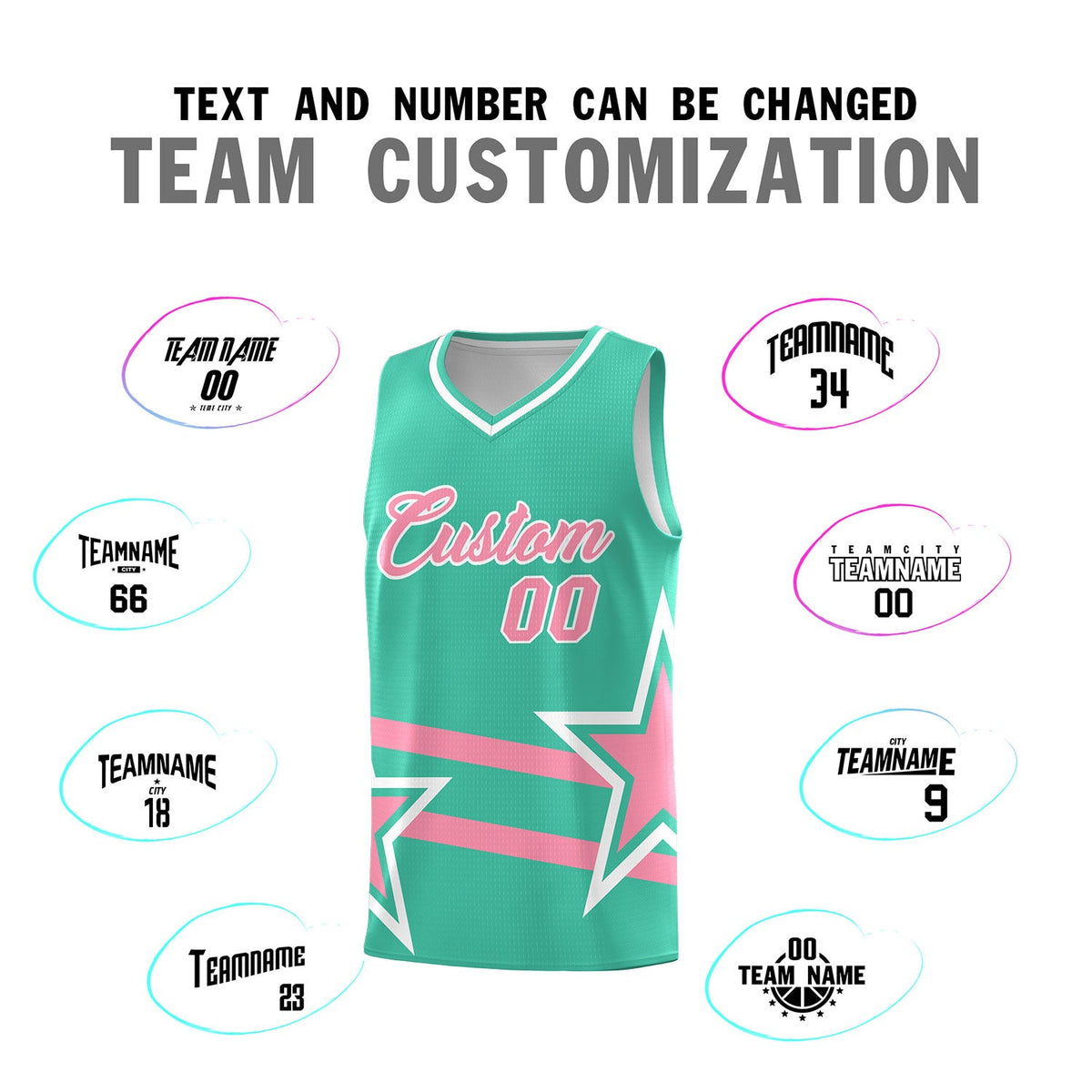 Custom Bright Green Basketball Kits With Light Pink Star Pattern And Double Lines