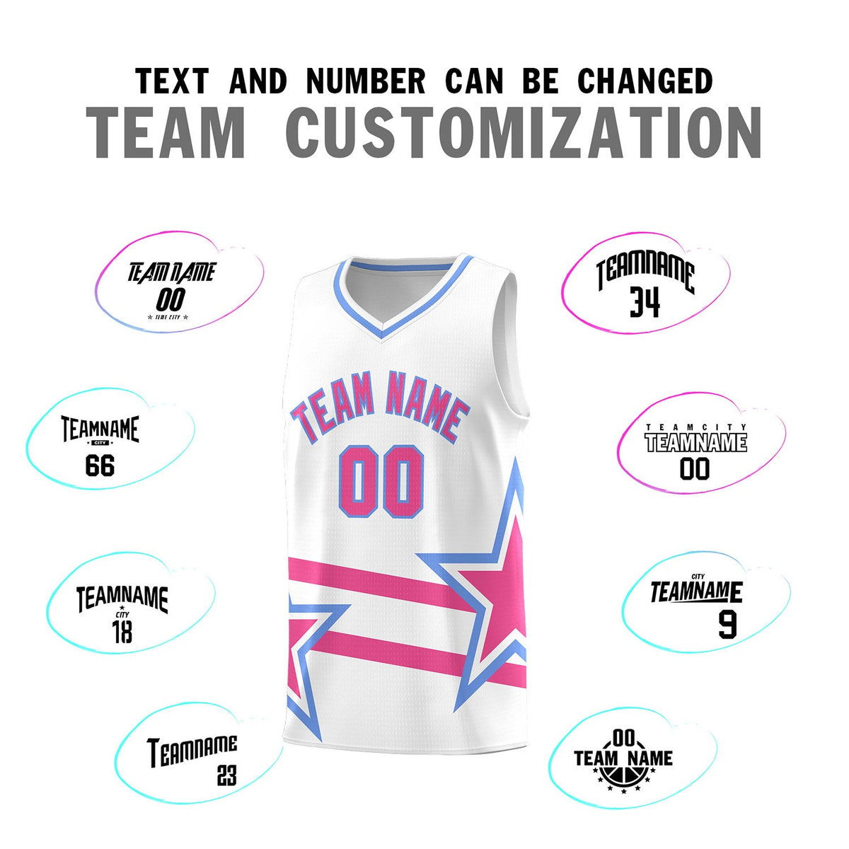 Custom White Basketball Kits With Pink Star Pattern And Double Lines