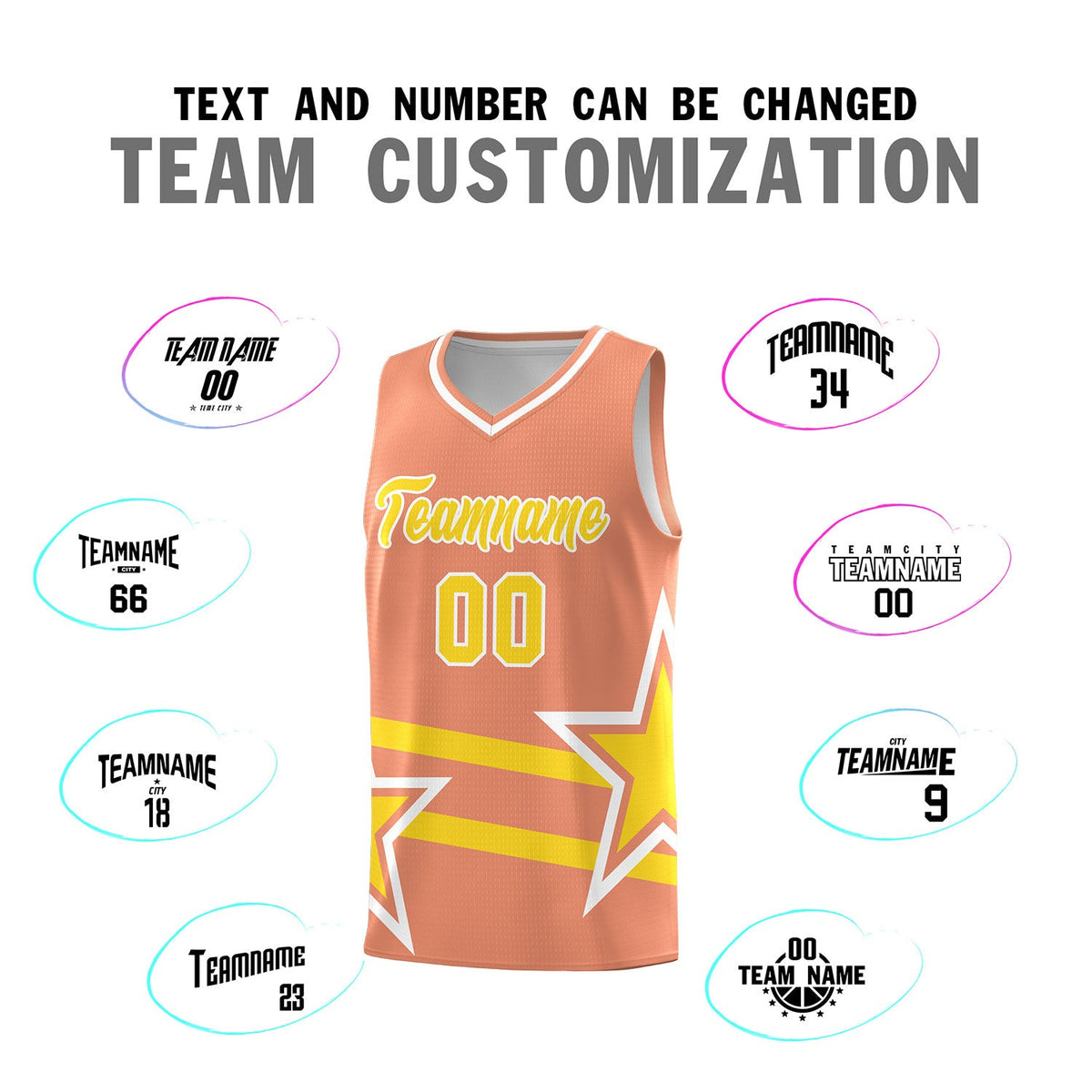Custom Light Orange Basketball Kits With Gold Star Pattern And Double Lines